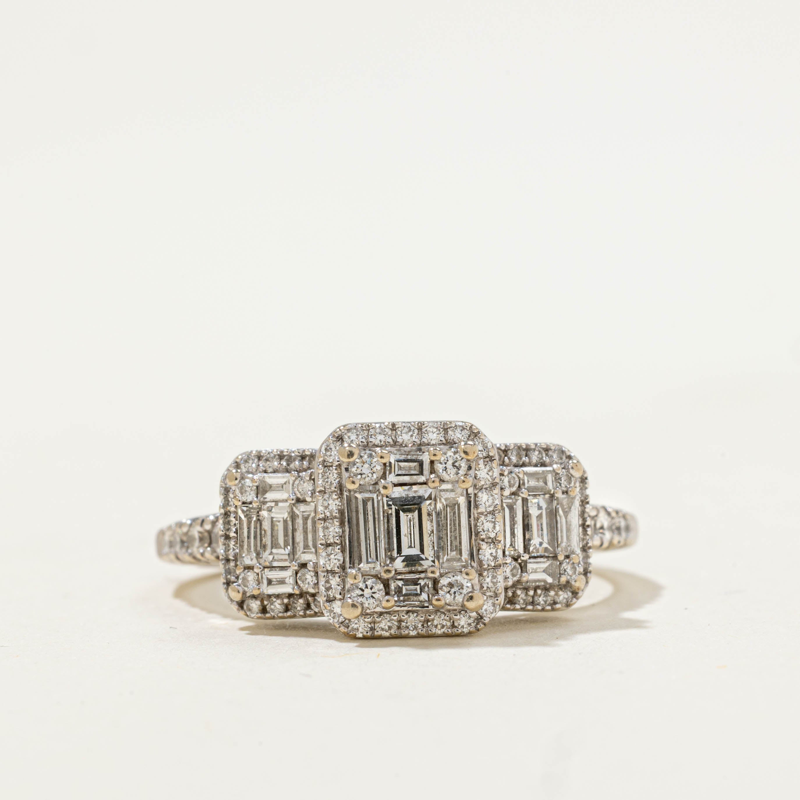 14k Diamond Triple Soft Square Halo Ring | 1.10ctw | SZ 6.25