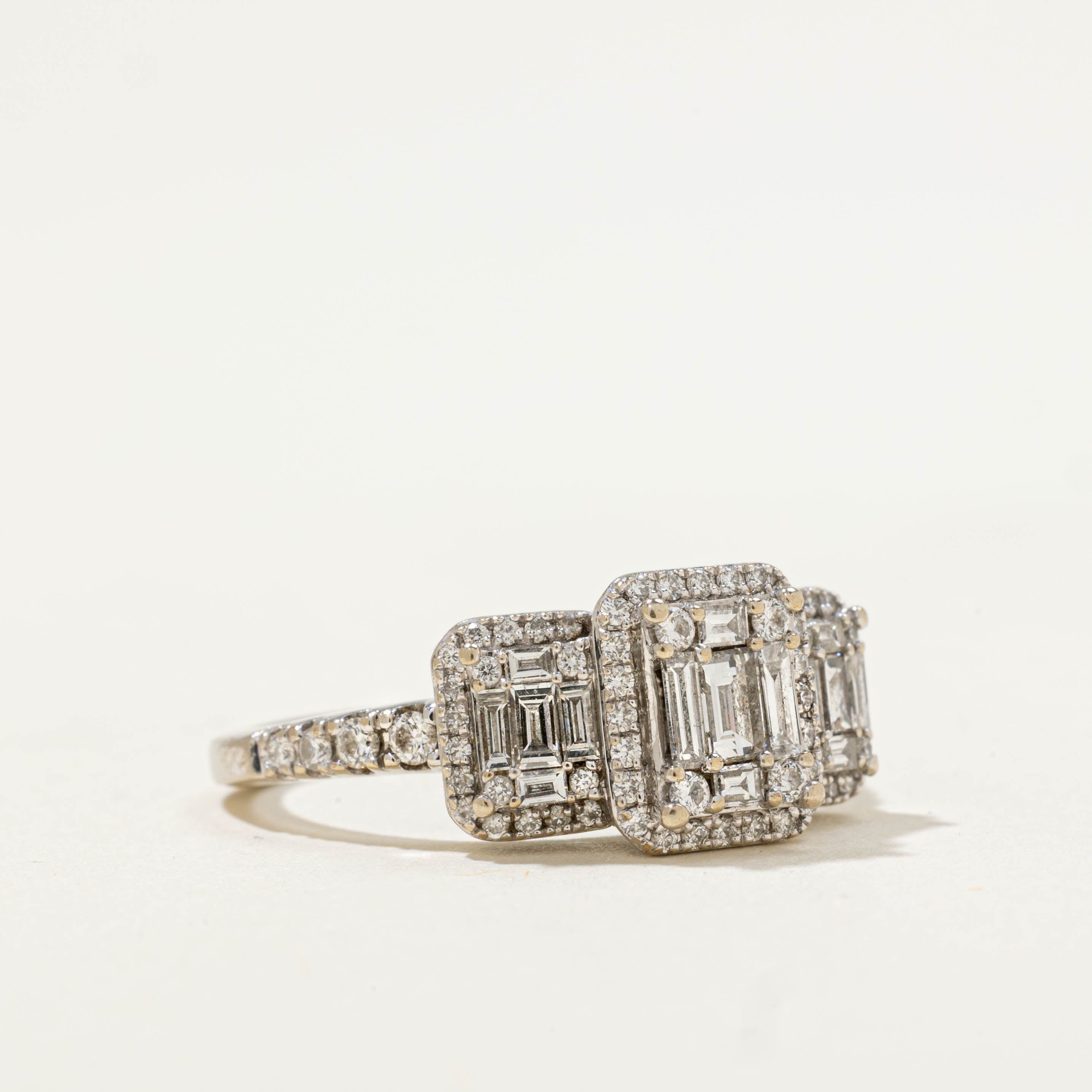 14k Diamond Triple Soft Square Halo Ring | 1.10ctw | SZ 6.25