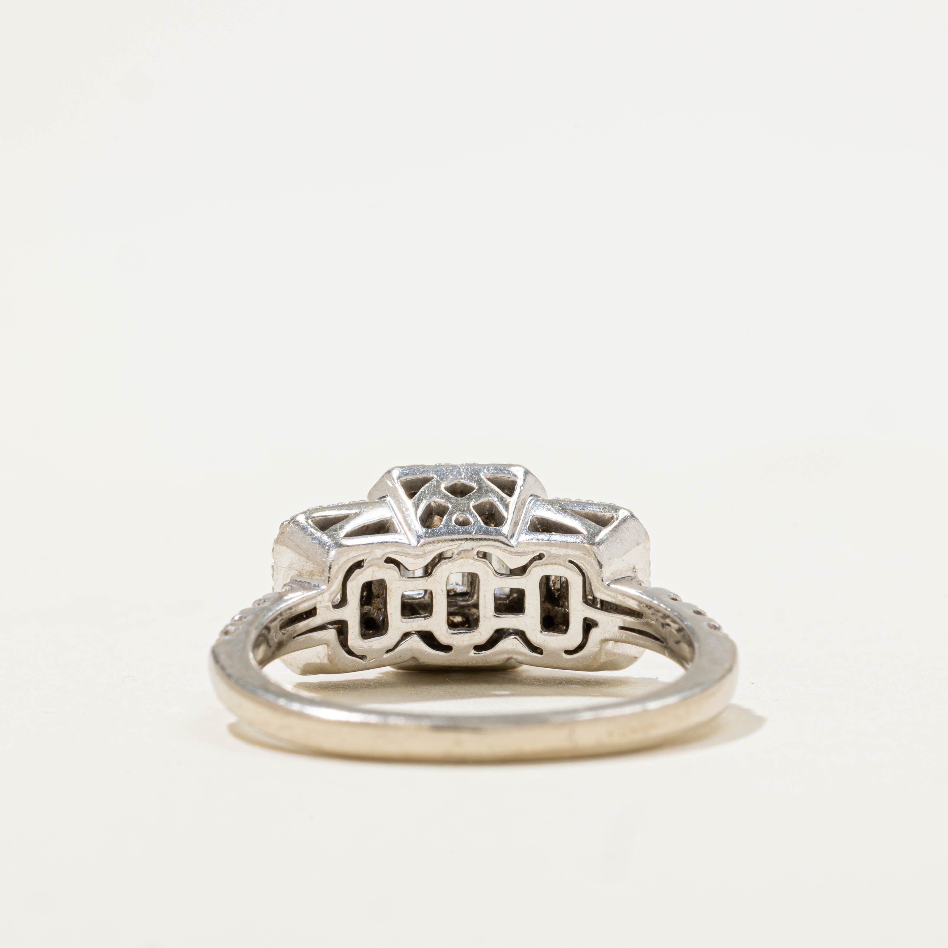 14k Diamond Triple Soft Square Halo Ring | 1.10ctw | SZ 6.25