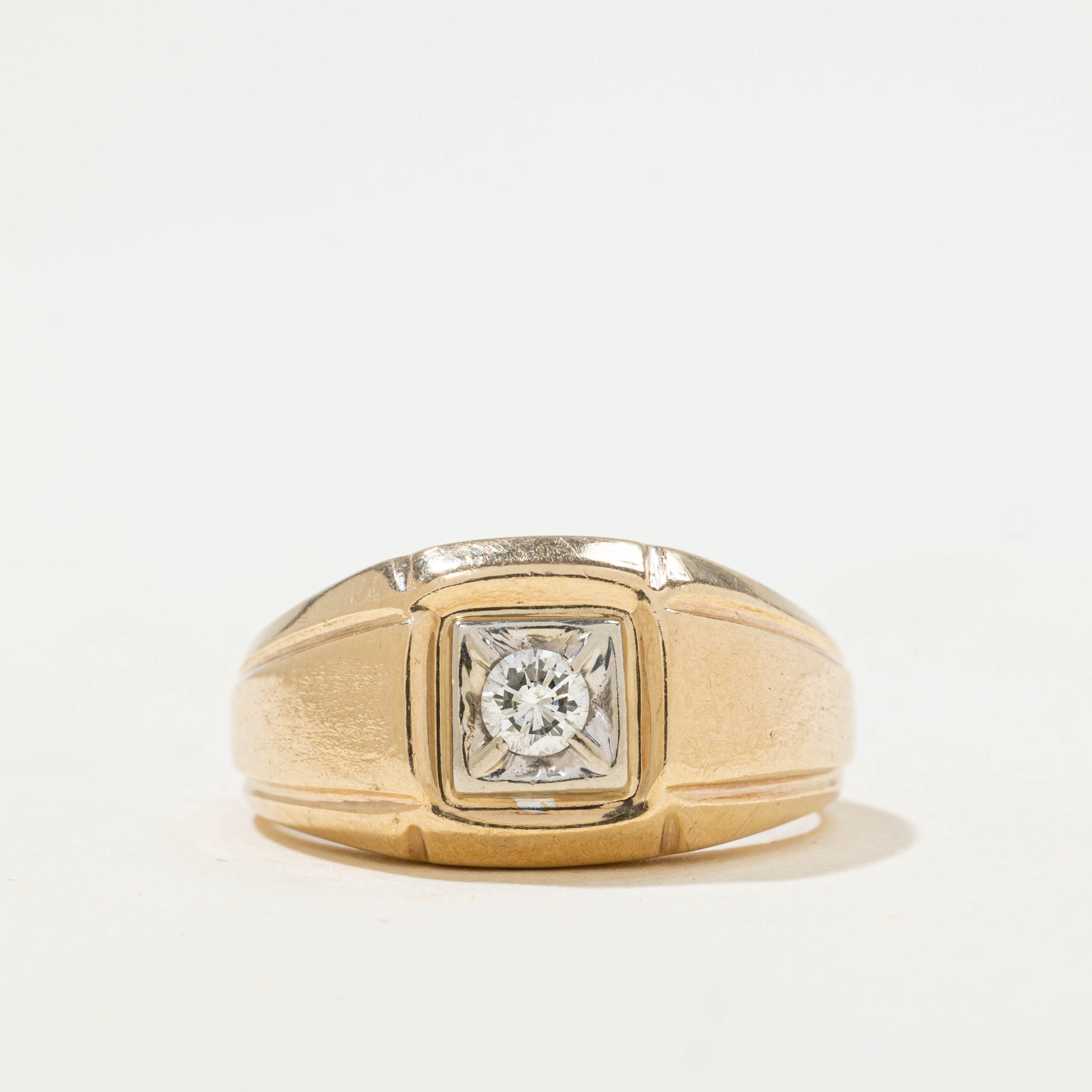 10k Illusion Set Diamond Grooved Dome Ring | 0.18ct | SZ 7.75