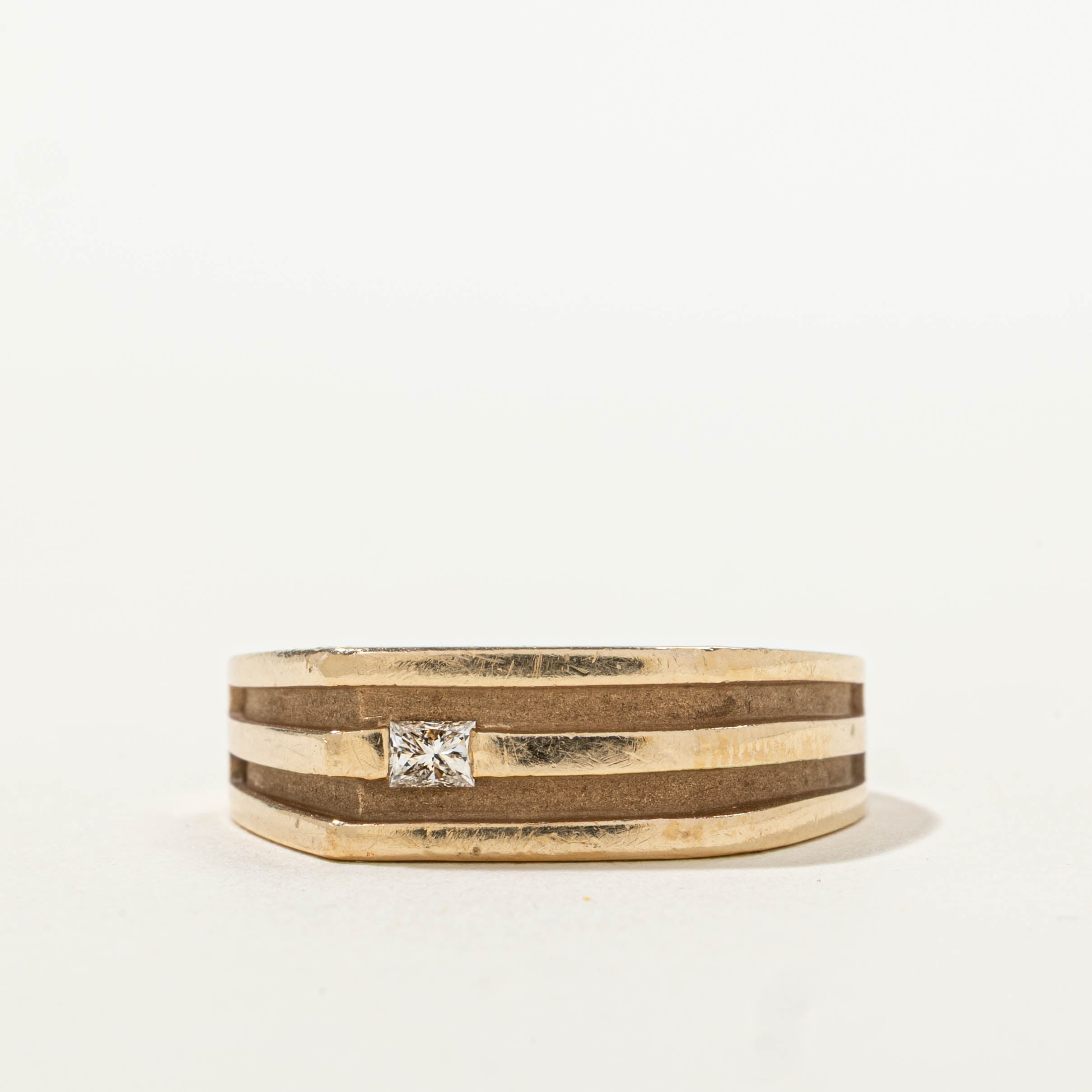 10k Radiant Cut Diamond Grooved Ring | 0.12ctw | SZ 9.75
