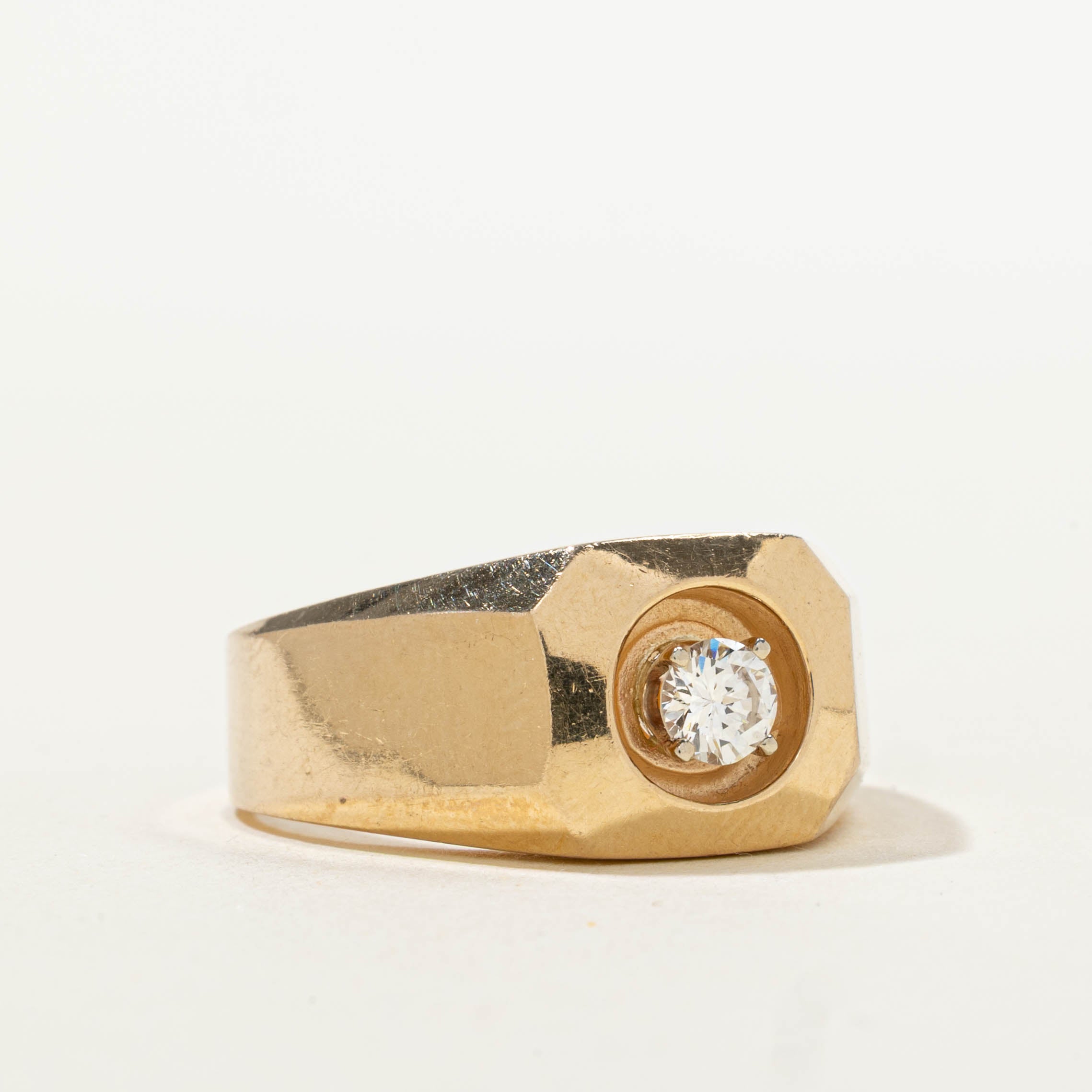 14k Bezel Set Diamond Geometric Signet Ring | 0.30ct VS2/SI1 G/H | SZ 9