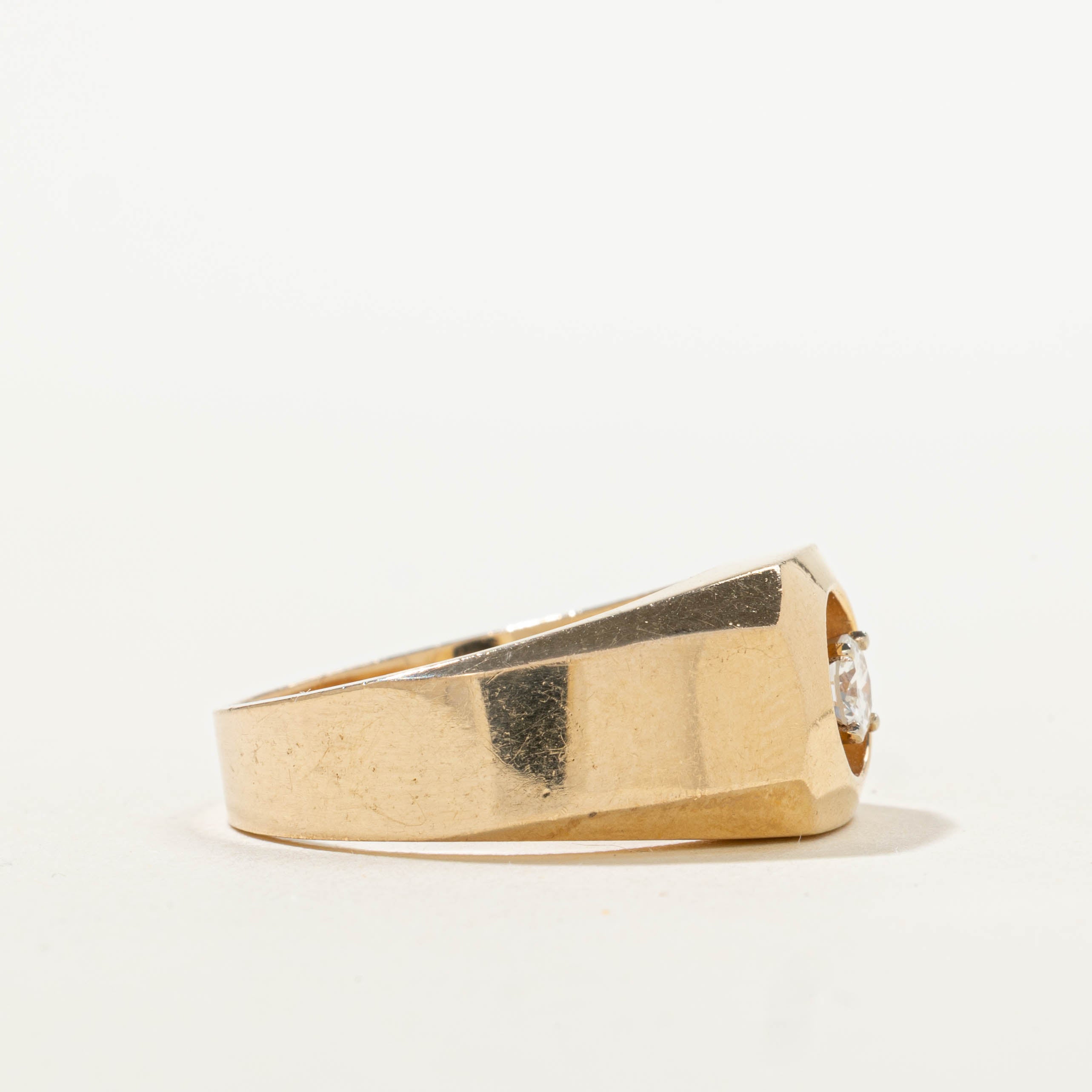 14k Bezel Set Diamond Geometric Signet Ring | 0.30ct VS2/SI1 G/H | SZ 9