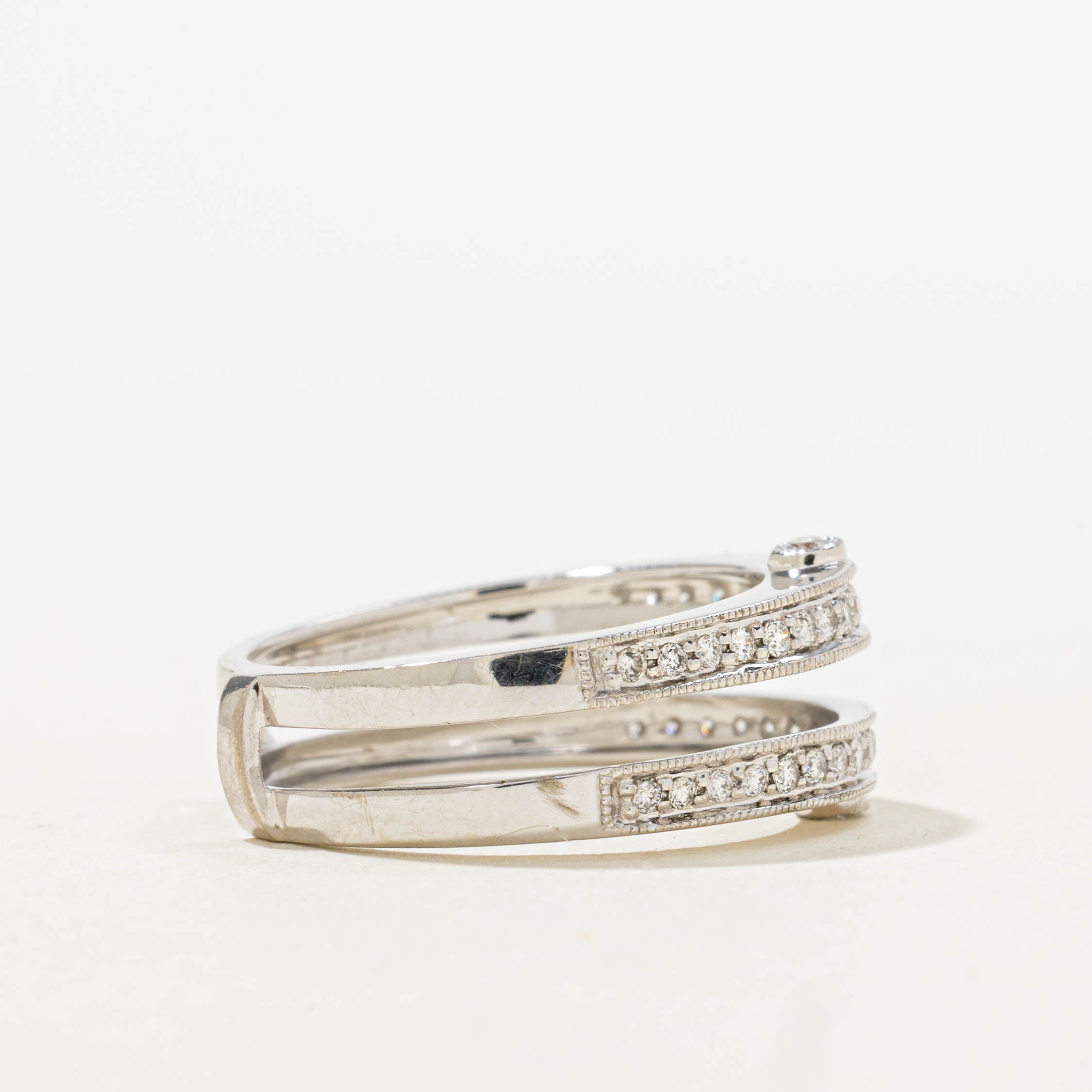 14k Semi Eternity Diamond Milgrained Stacked Ring | 0.43ctw | SZ 7