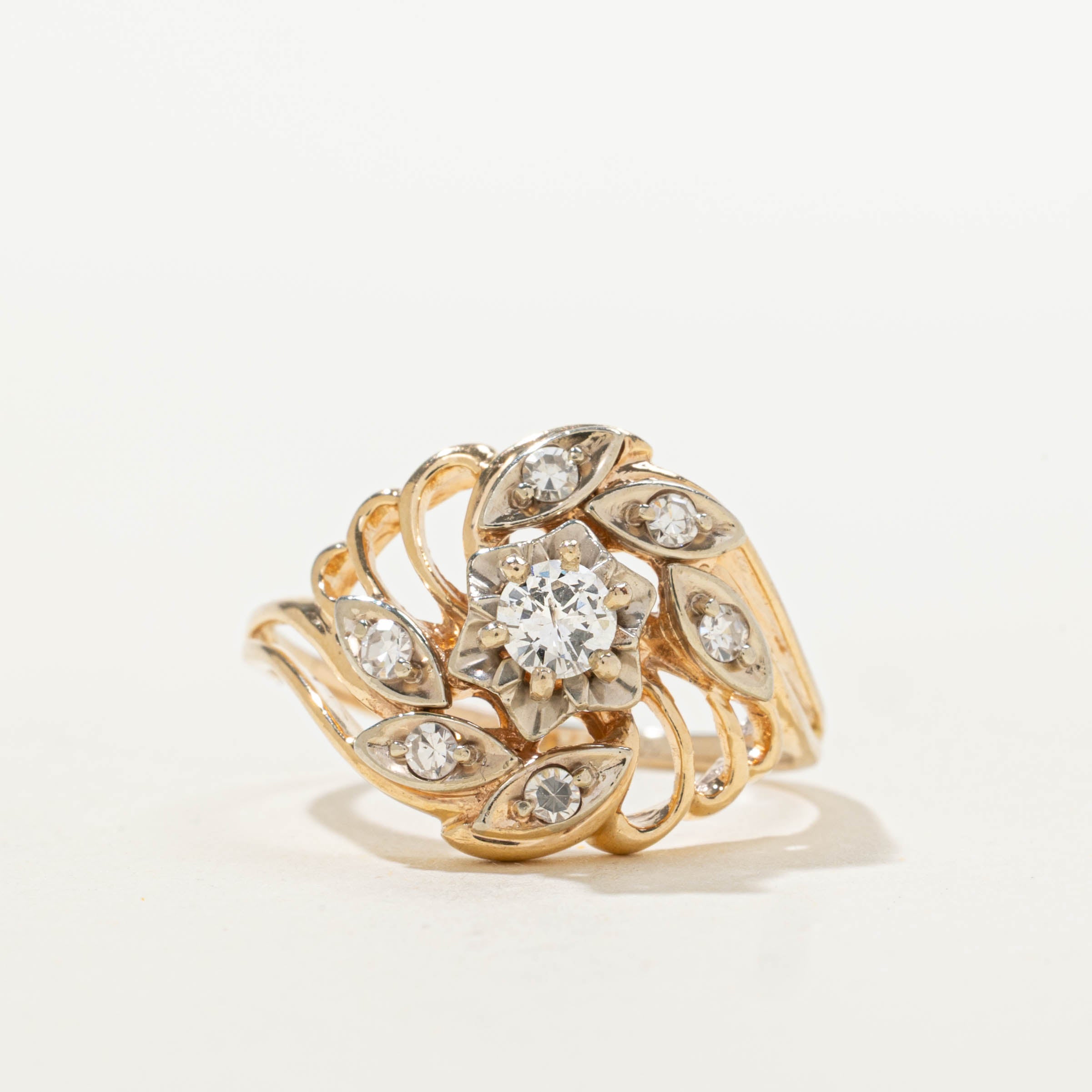 12k Diamond Floral Openwork Cocktail Ring | 0.35ctw | SZ 7.5