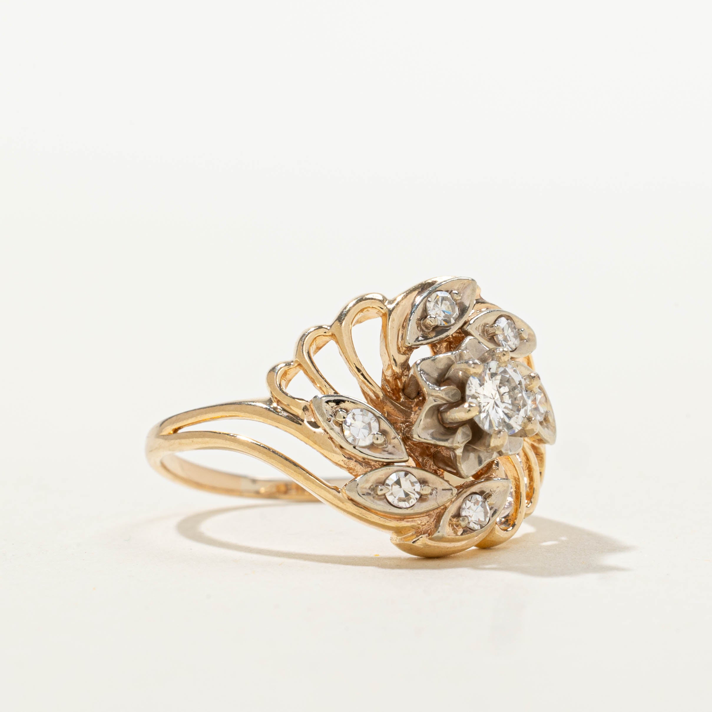12k Diamond Floral Openwork Cocktail Ring | 0.35ctw | SZ 7.5