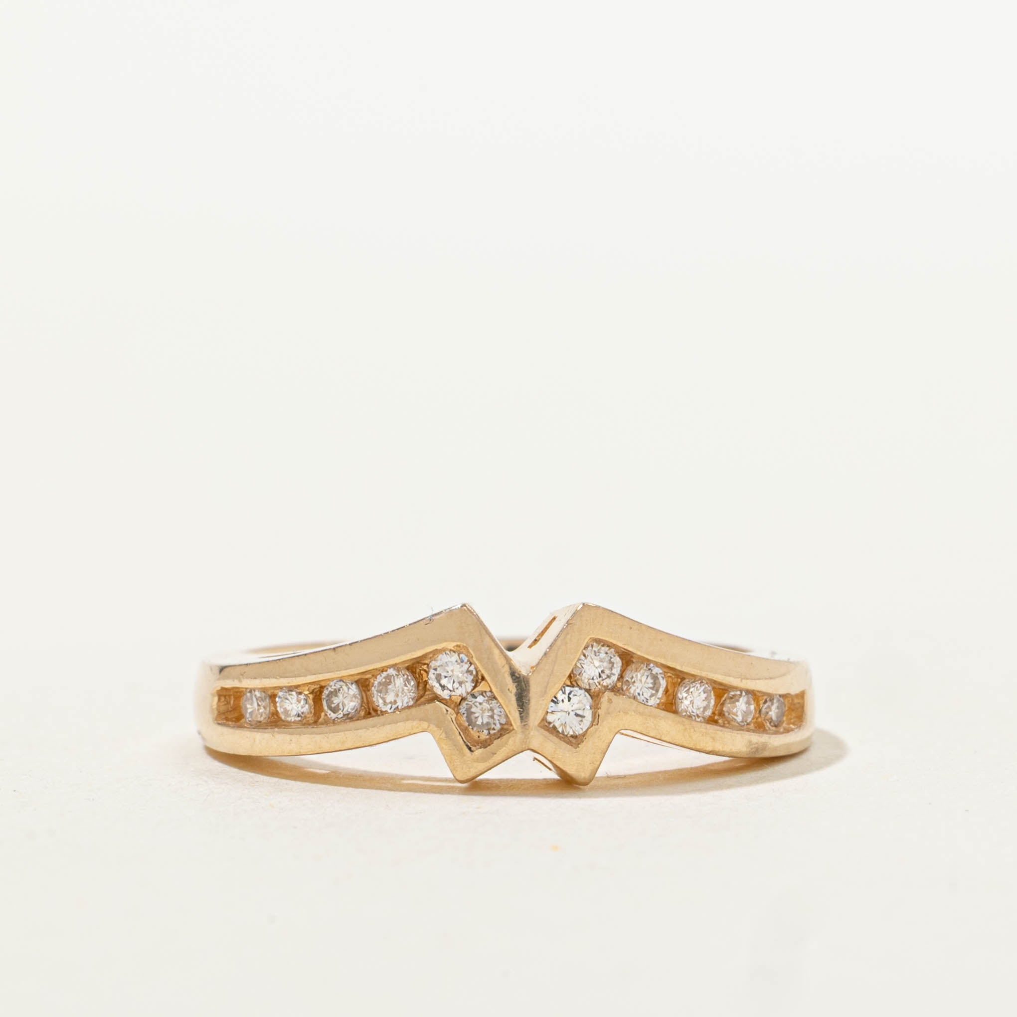 14k Channel Set Diamond “W” Chevron Ring | 0.21ctw | SZ 6