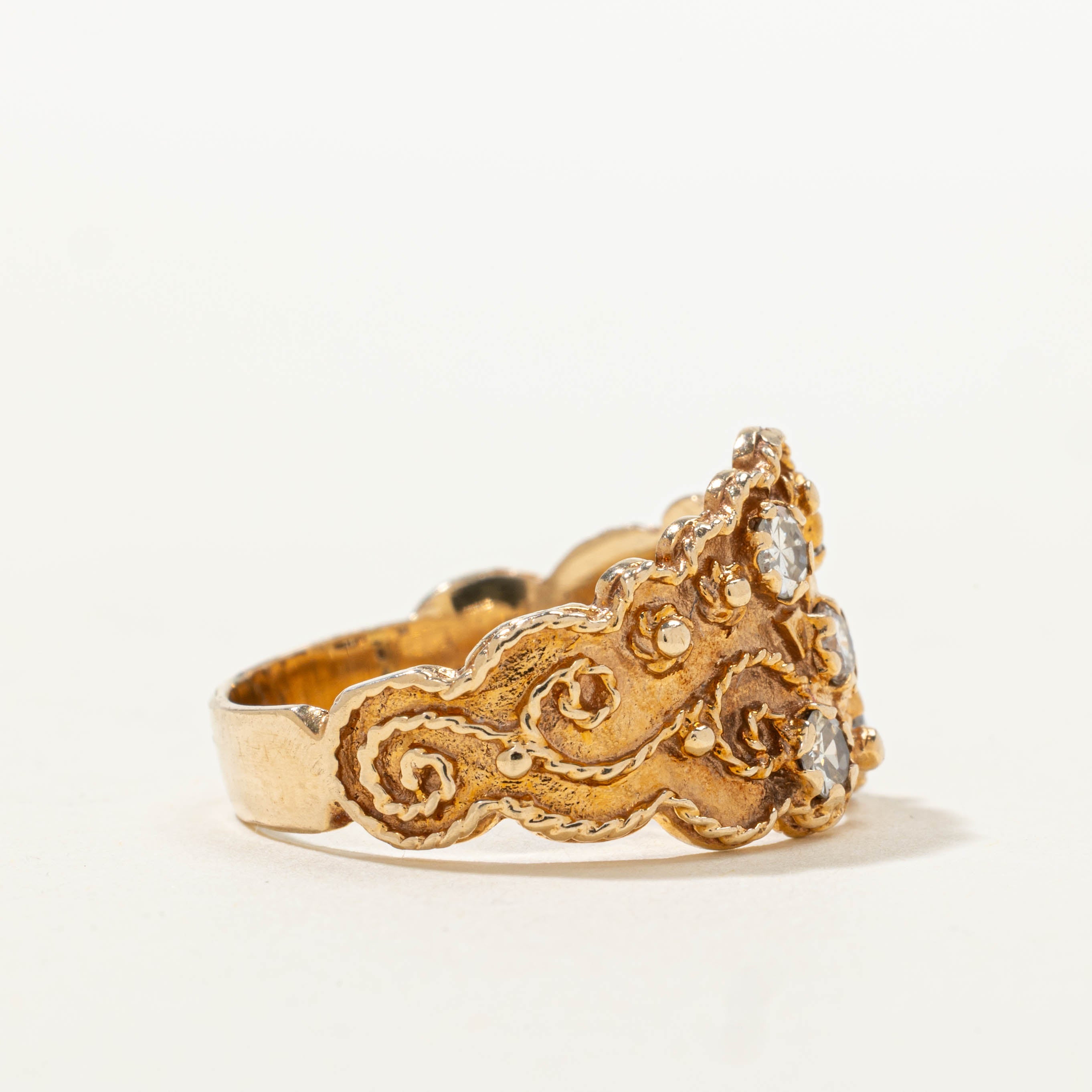 14k Diamond Ornate Crown Cocktail Ring | 0.51ctw | SZ 8.5