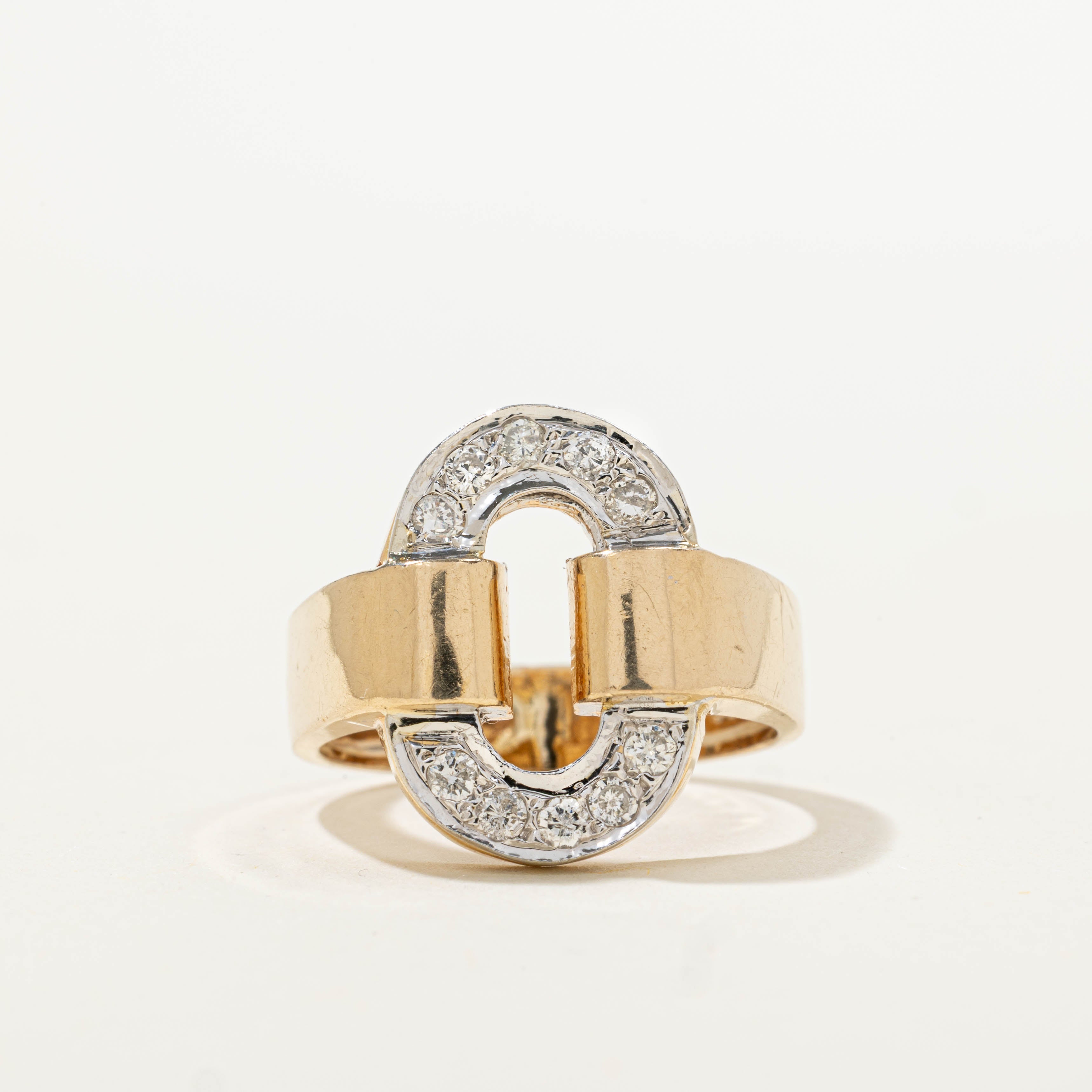 14k Two Tone Diamond Buckle Ring | 0.30ctw | SZ 7