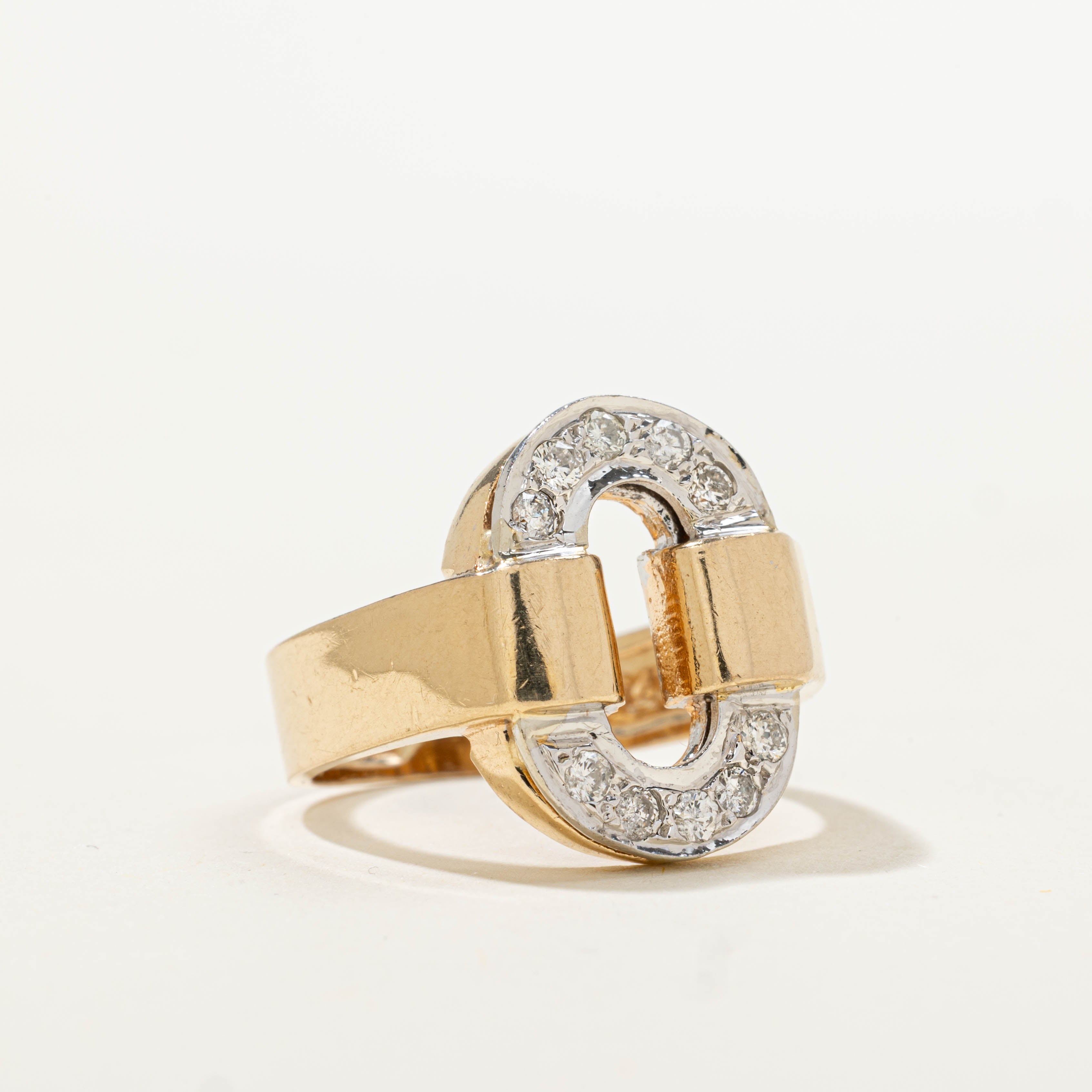 14k Two Tone Diamond Buckle Ring | 0.30ctw | SZ 7