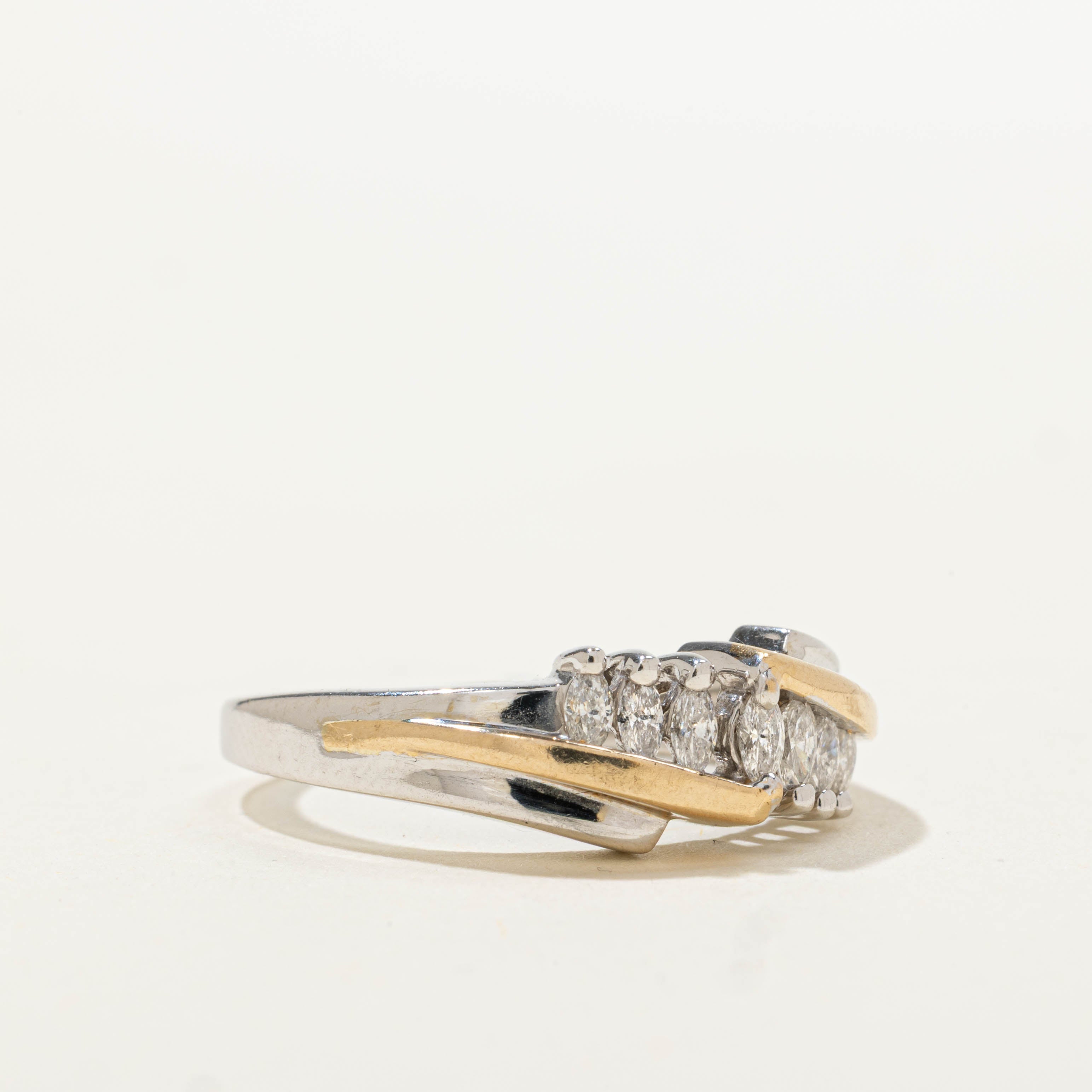14k Two Tone Marquise Cut Diagonal Diamond Ring | 0.40ctw | SZ 7