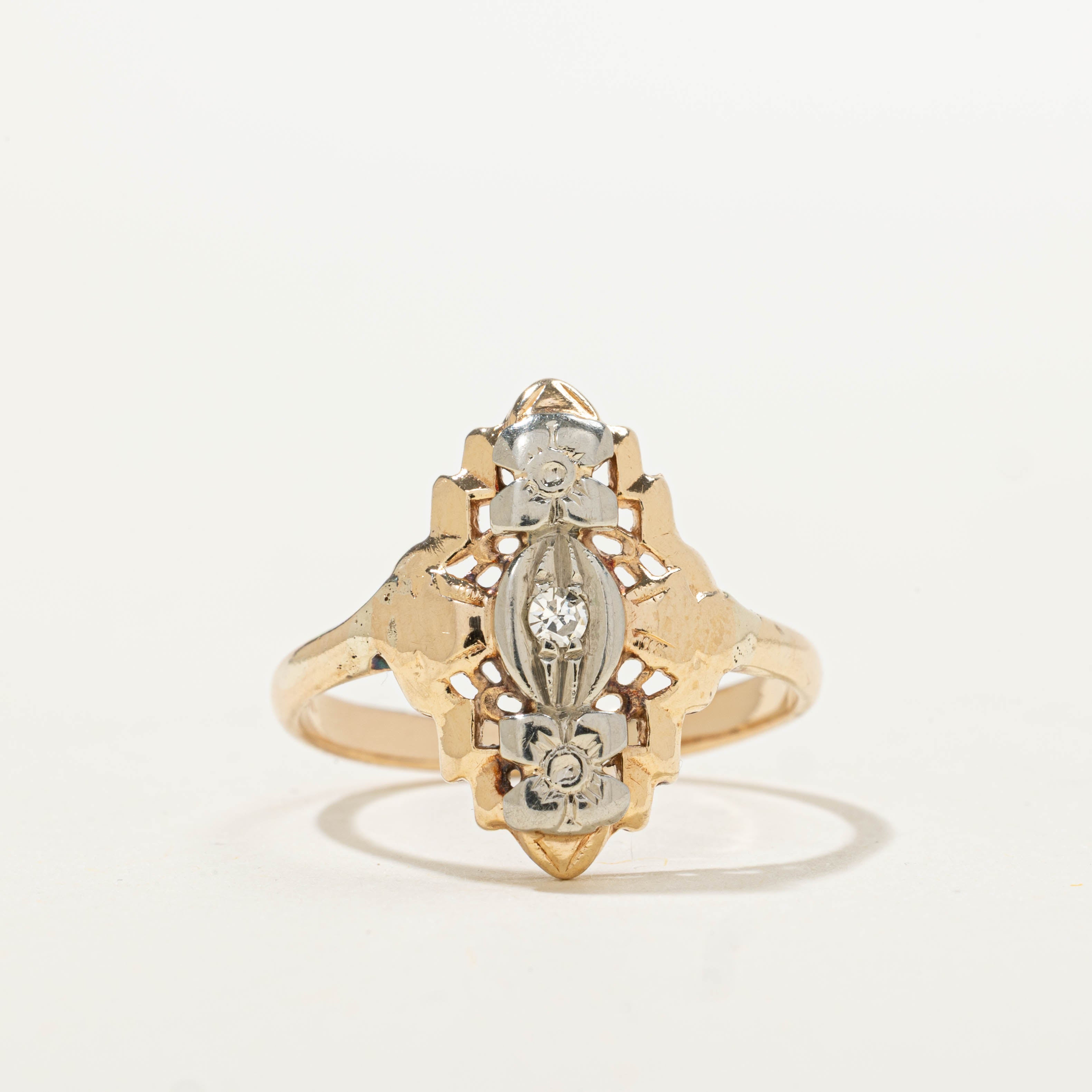 14k Two Tone Diamond Openwork Navette Ring | 0.03ctw | SZ 6.25