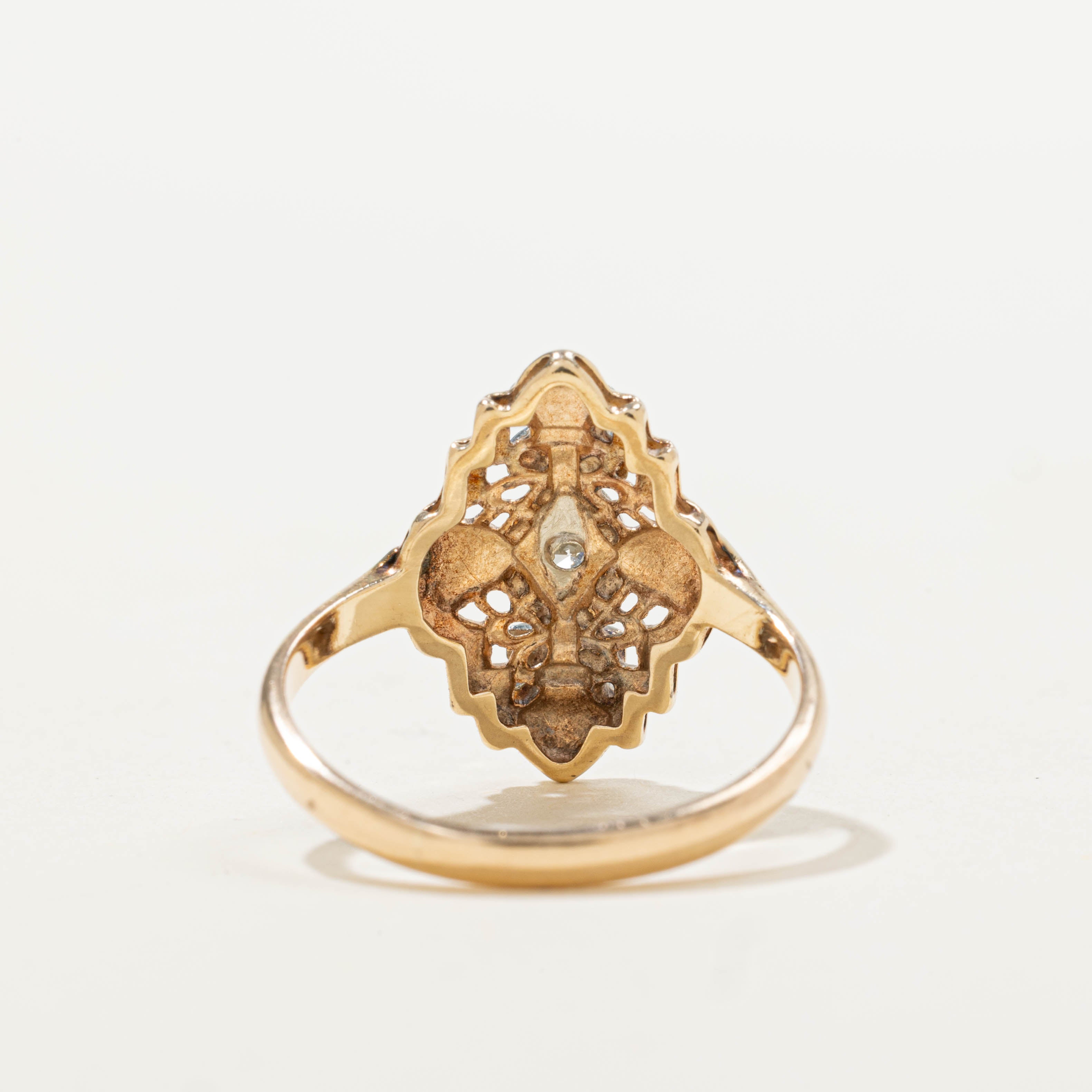 14k Two Tone Diamond Openwork Navette Ring | 0.03ctw | SZ 6.25