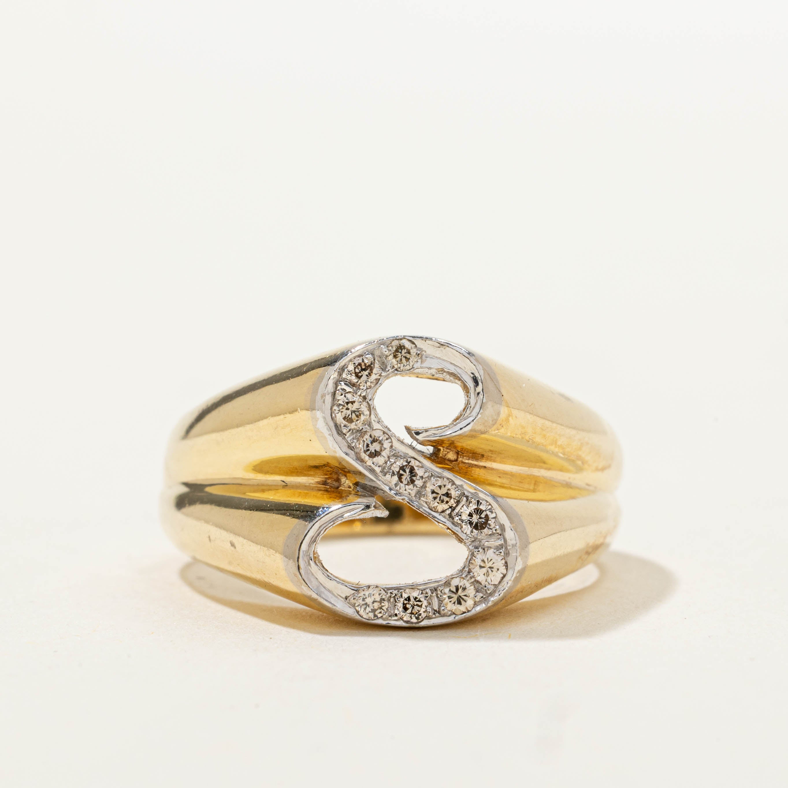 14k Diamond Waterfall “S” Initialized Ring | 0.16ctw | SZ 6