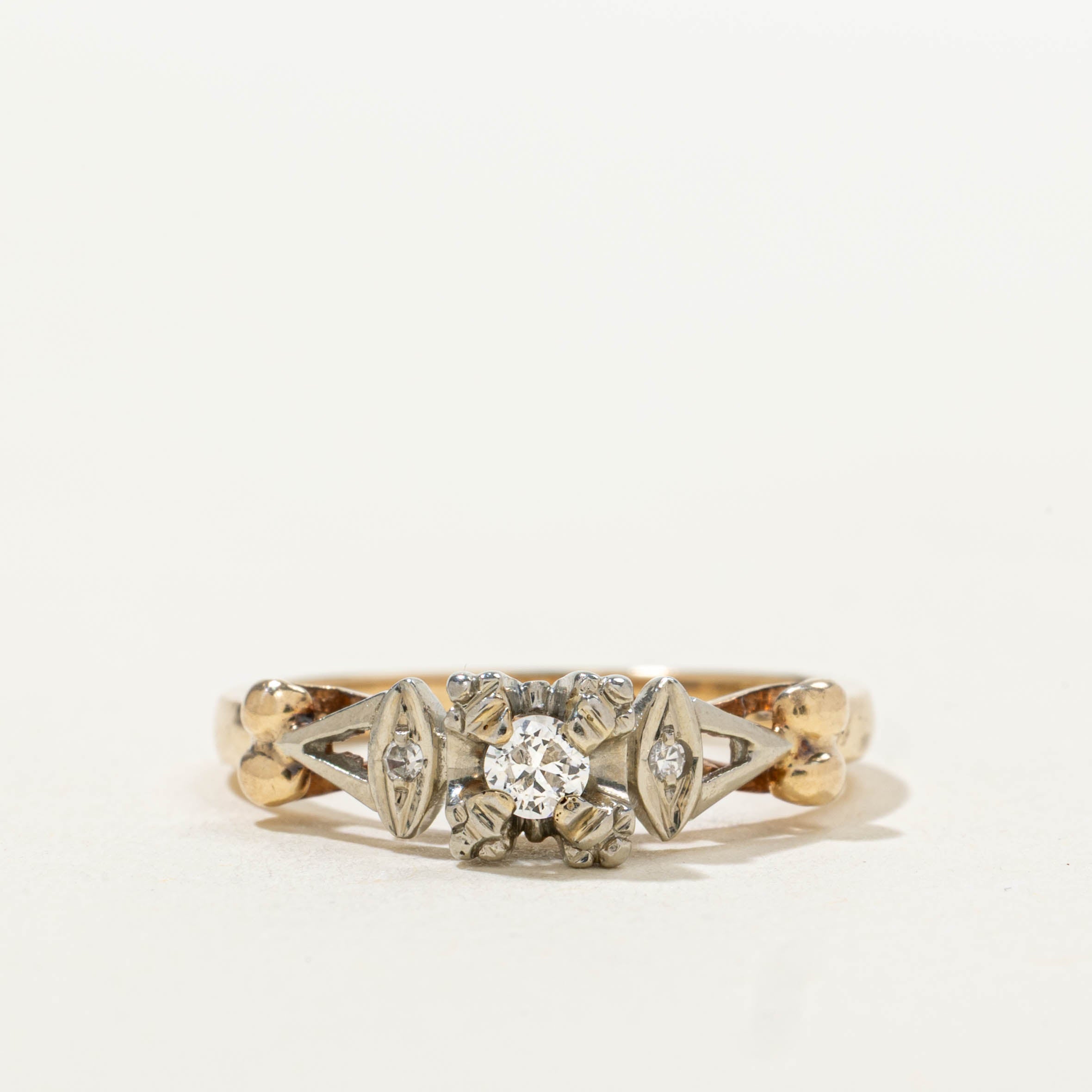 14k Two Tone Illusion Set Diamond Openwork Ring | 0.09ctw | SZ 5.5