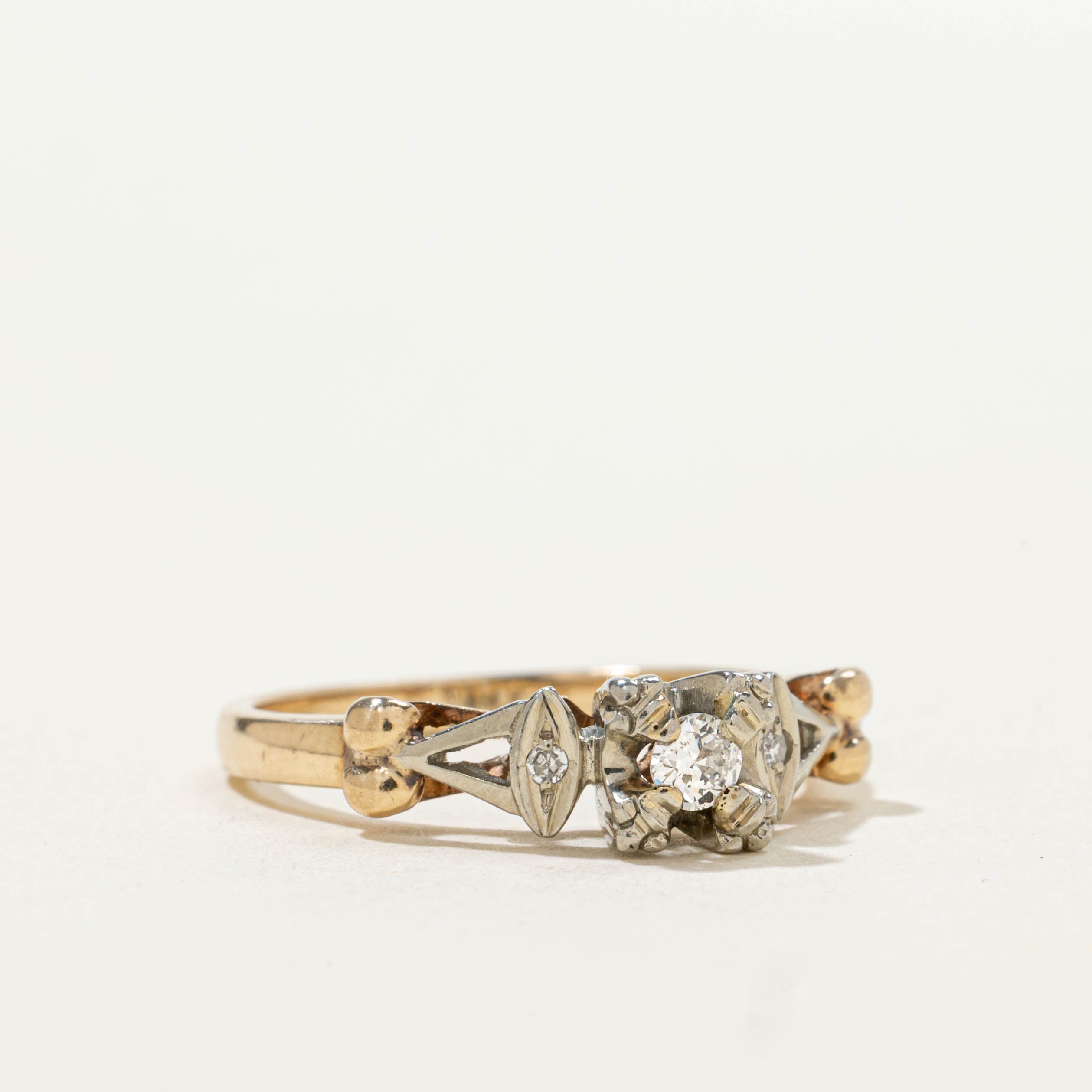 14k Two Tone Illusion Set Diamond Openwork Ring | 0.09ctw | SZ 5.5