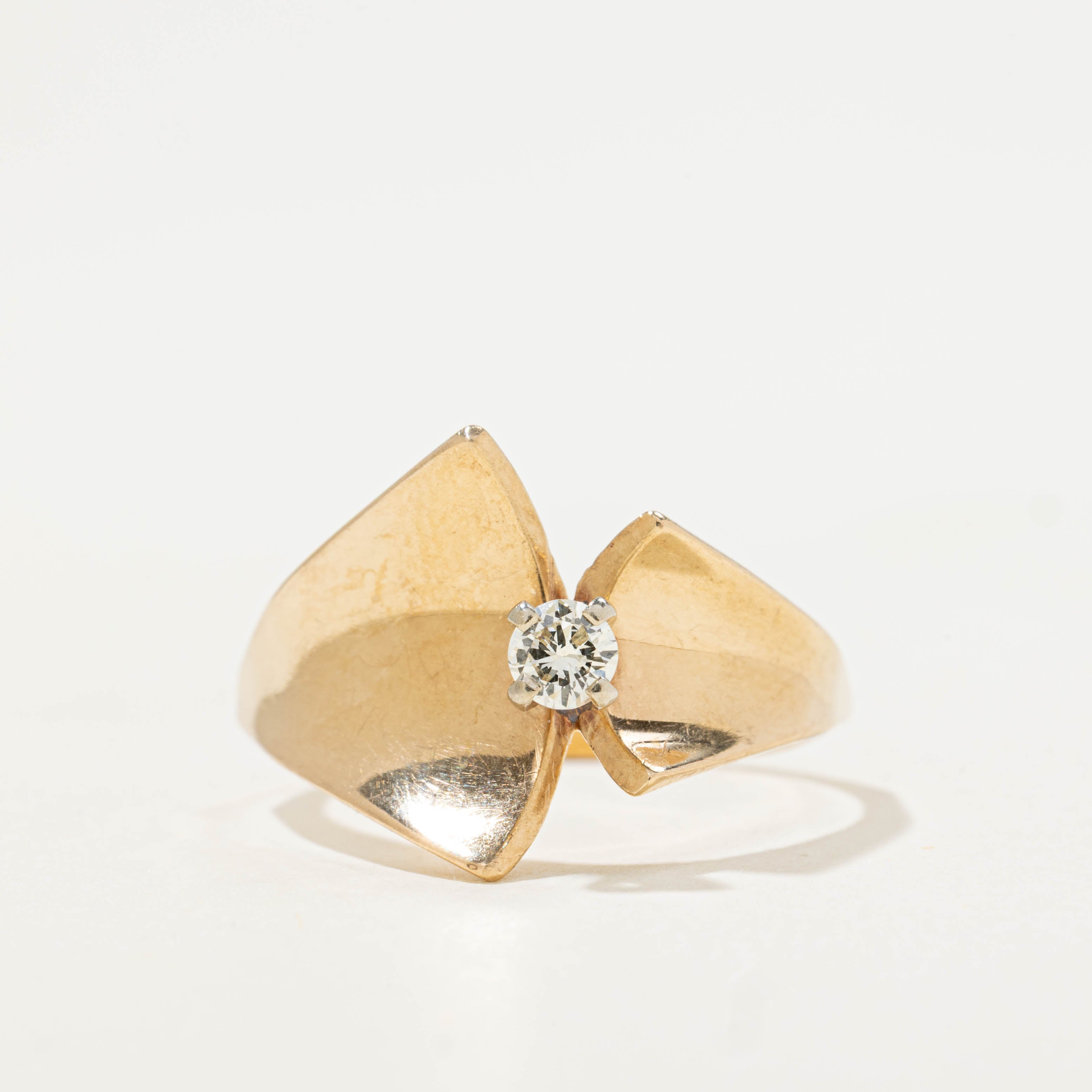 14k Diamond Concave Shield Ring | 0.14ctw | SZ 8.75
