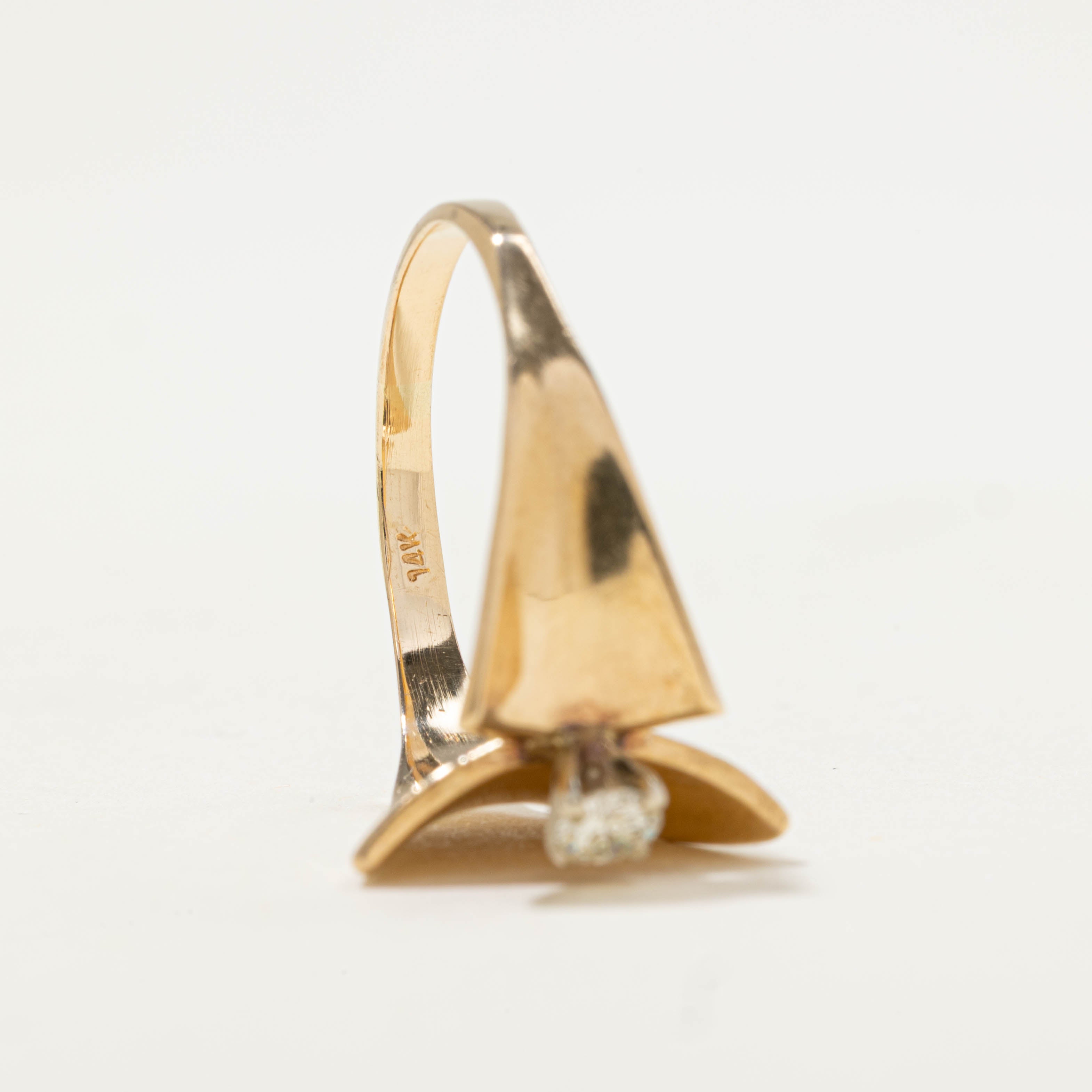 14k Diamond Concave Shield Ring | 0.14ctw | SZ 8.75