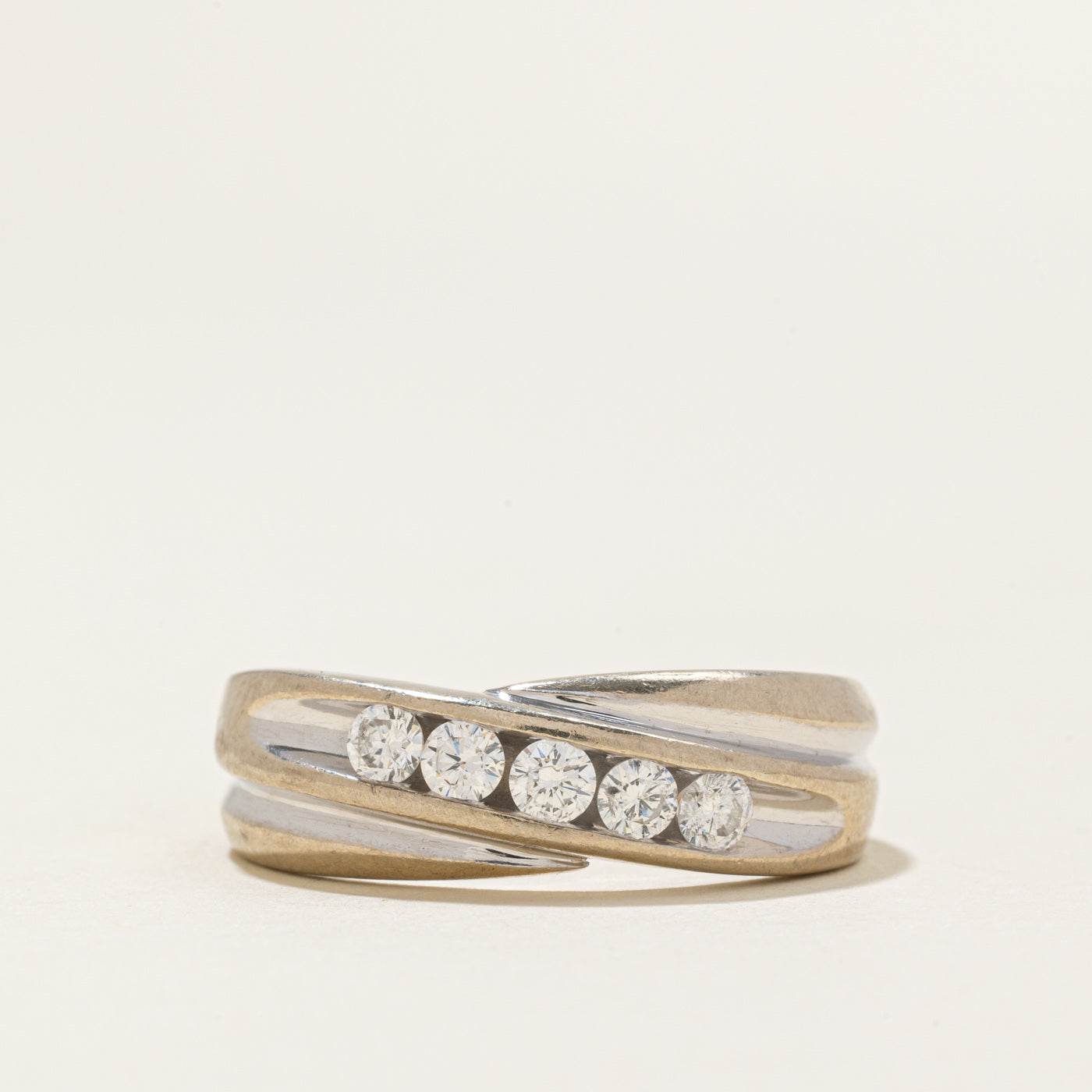 Diagonal Set Five Stone Diamond Crossover Ring | 0.5ctw | SZ 11.25 |