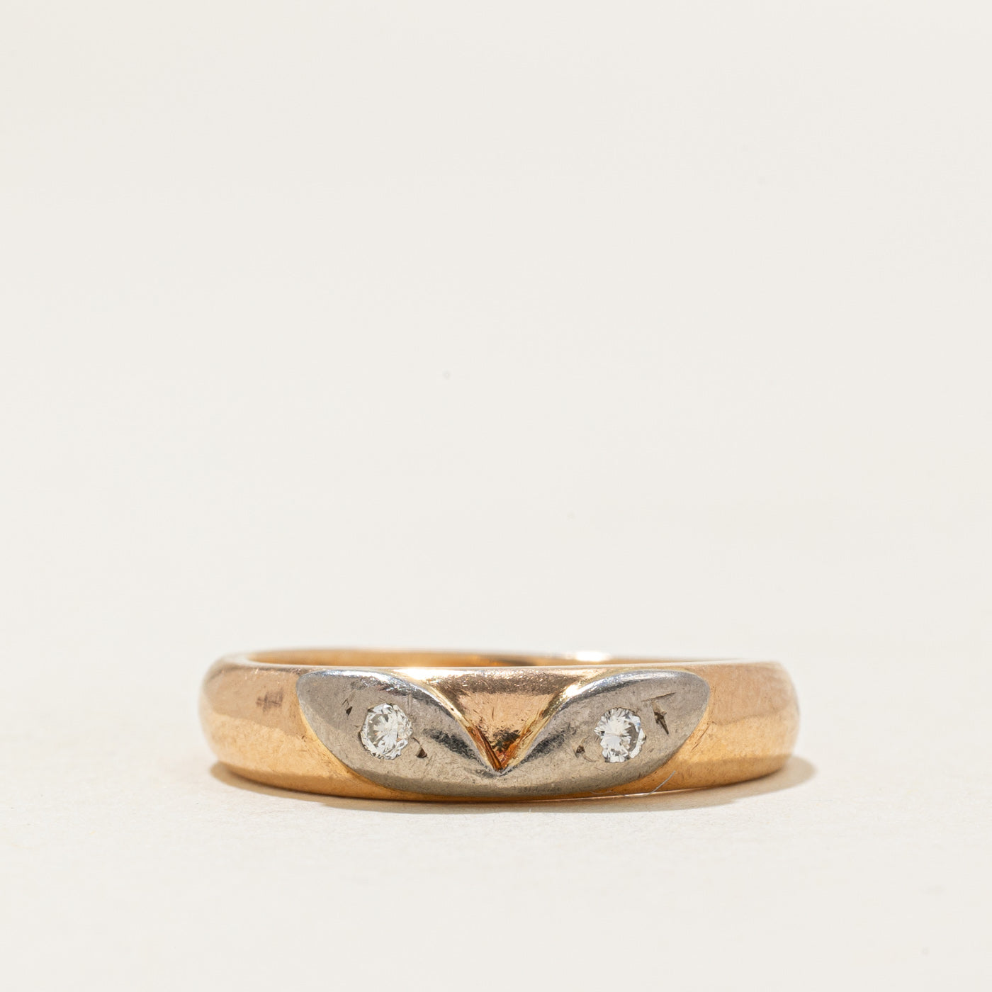1995 Ukrainian Two Stone Diamond Leaf Design Ring | 0.04ctw | SZ 6.5 |