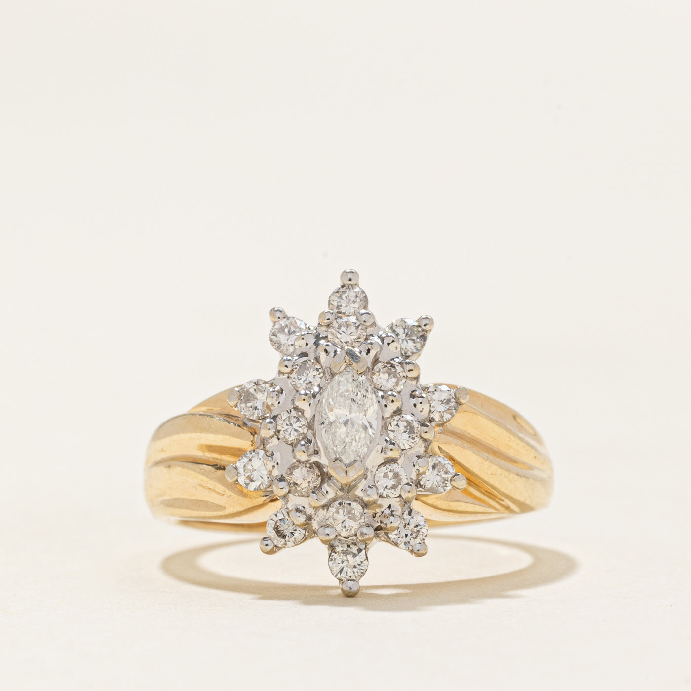 Diamond Petal Cluster Grooved Cocktail Ring | 0.32ctw | SZ 4.0 |