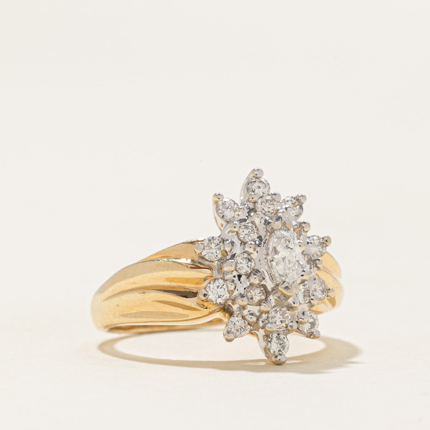 Diamond Petal Cluster Grooved Cocktail Ring | 0.32ctw | SZ 4.0 |
