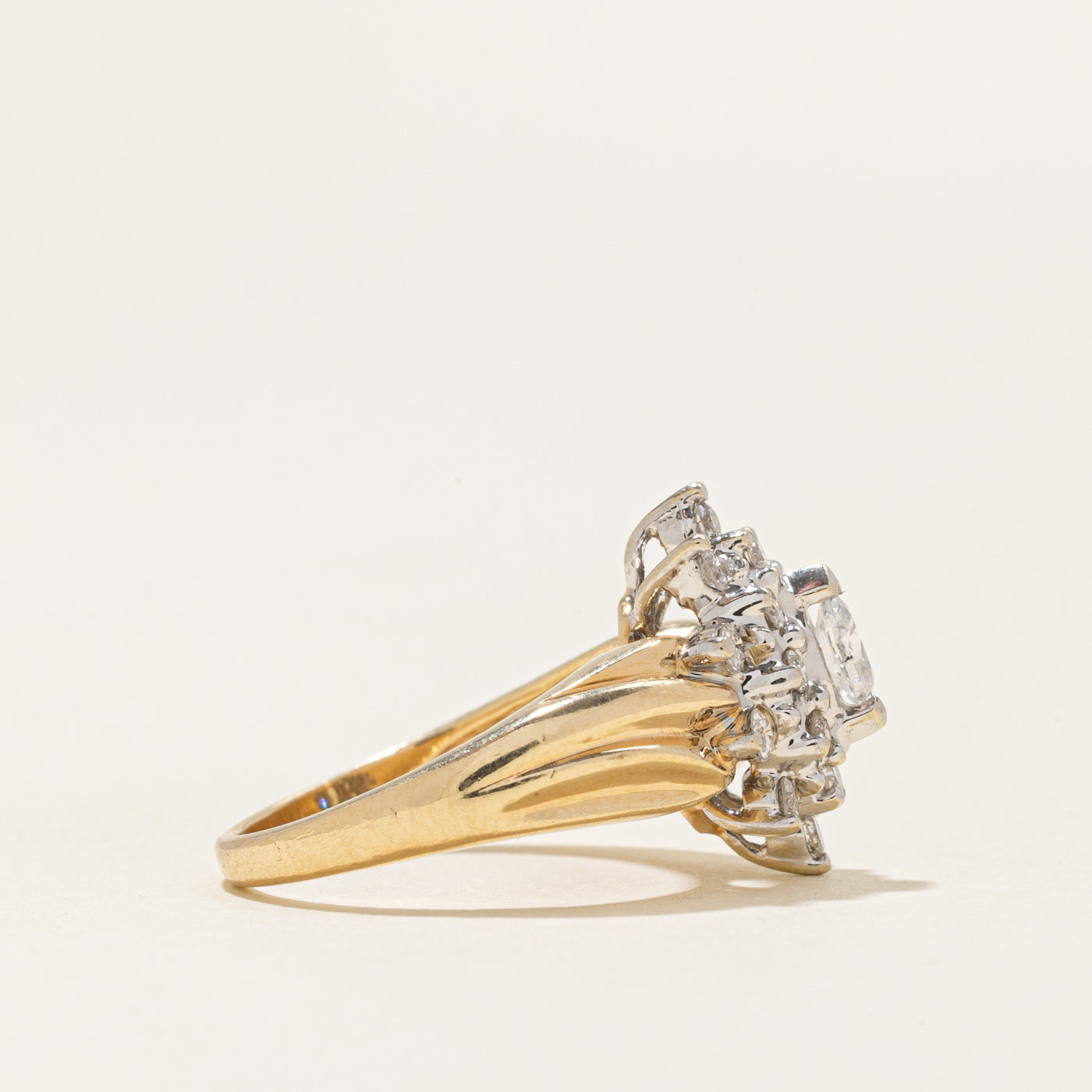 Diamond Petal Cluster Grooved Cocktail Ring | 0.32ctw | SZ 4.0 |