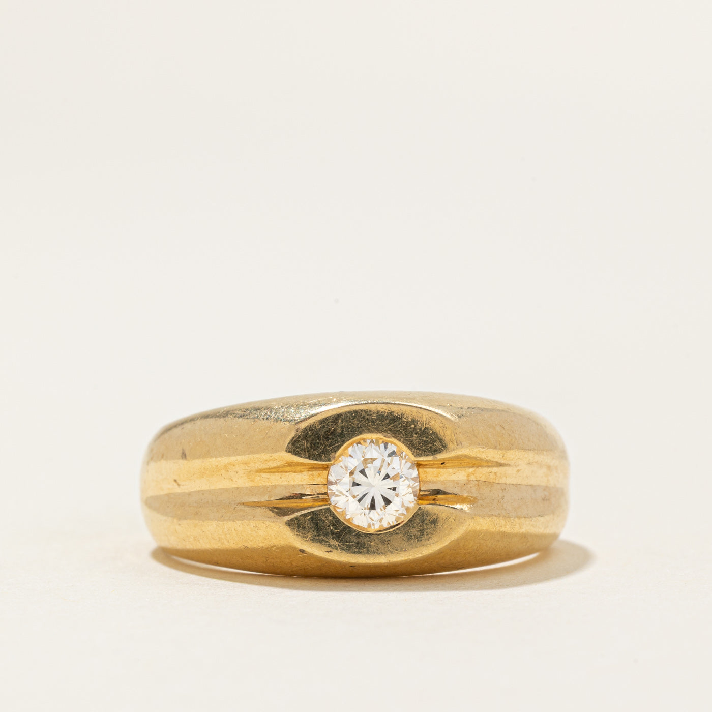 Solitaire Diamond Chunky Grooved Band | 0.35ctw | SZ 9.5 |