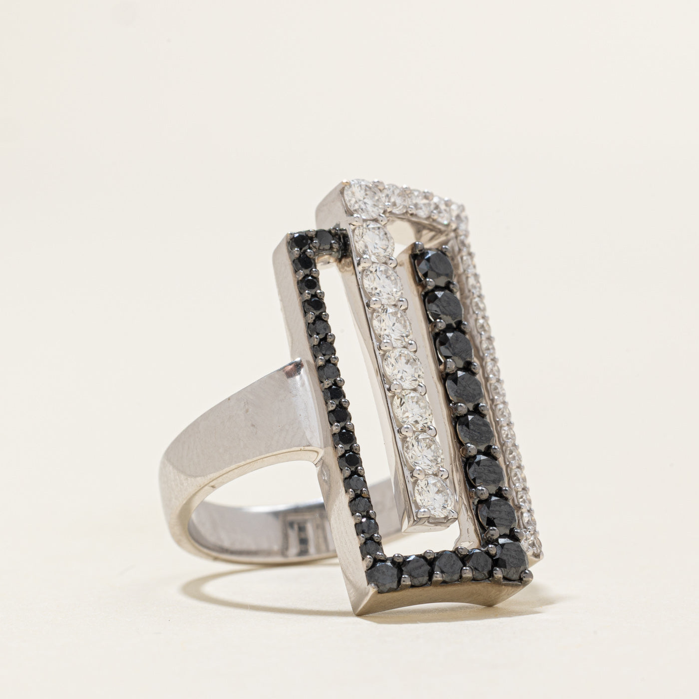 Black & White Diamond Geometric Cocktail Ring | 1.62ctw | SZ 7.0 |