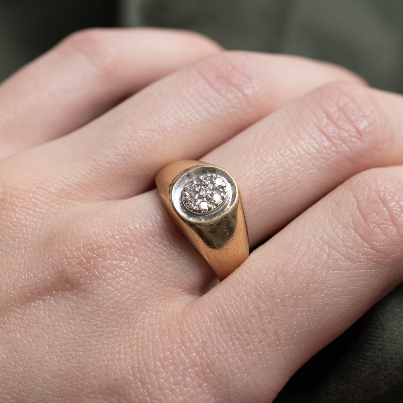 Diamond Oval Cluster Signet Ring | 0.07ctw | SZ 9.25