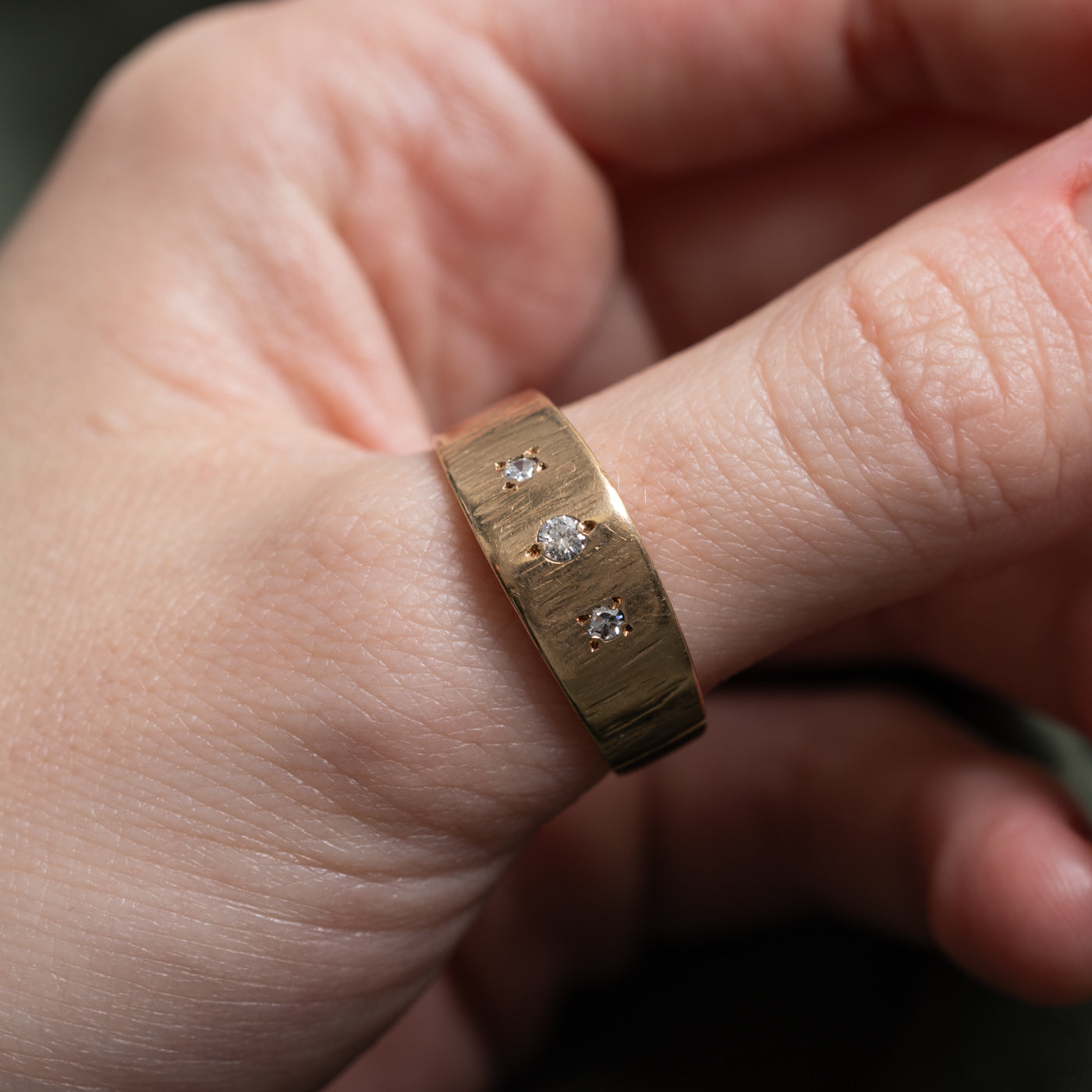 Three Stone Diamond Textured Band | 0.07ctw | SZ 11.25