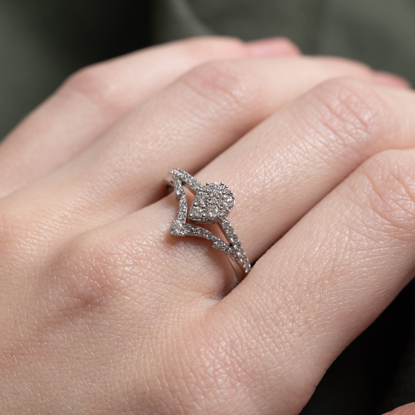 Pave Set Diamond Cluster Chevron Ring | 0.45ctw | SZ 8.0