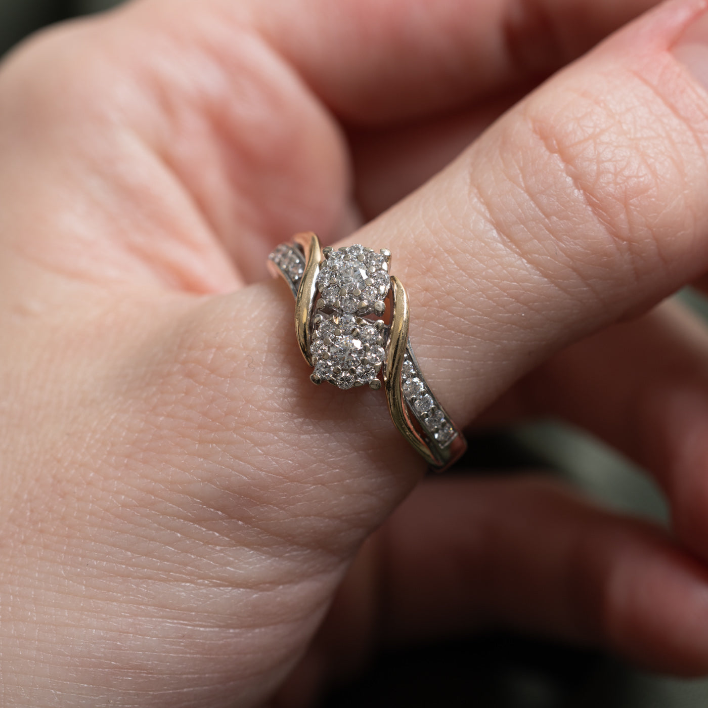 Two Tone Diamond Cluster Bypass Ring | 0.40ctw | SZ 8.5