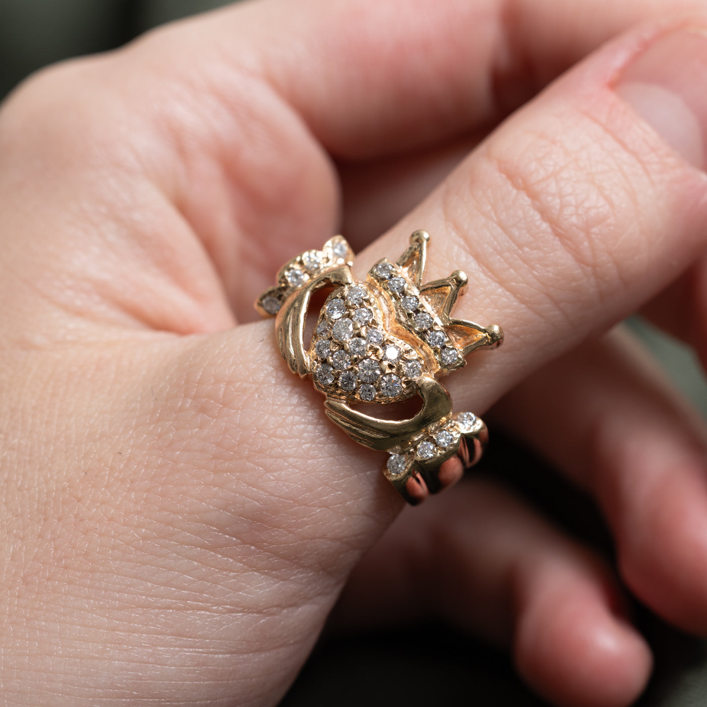 Pave Set Diamond Cluster Claddagh Ring | 0.48ctw | SZ 9.25