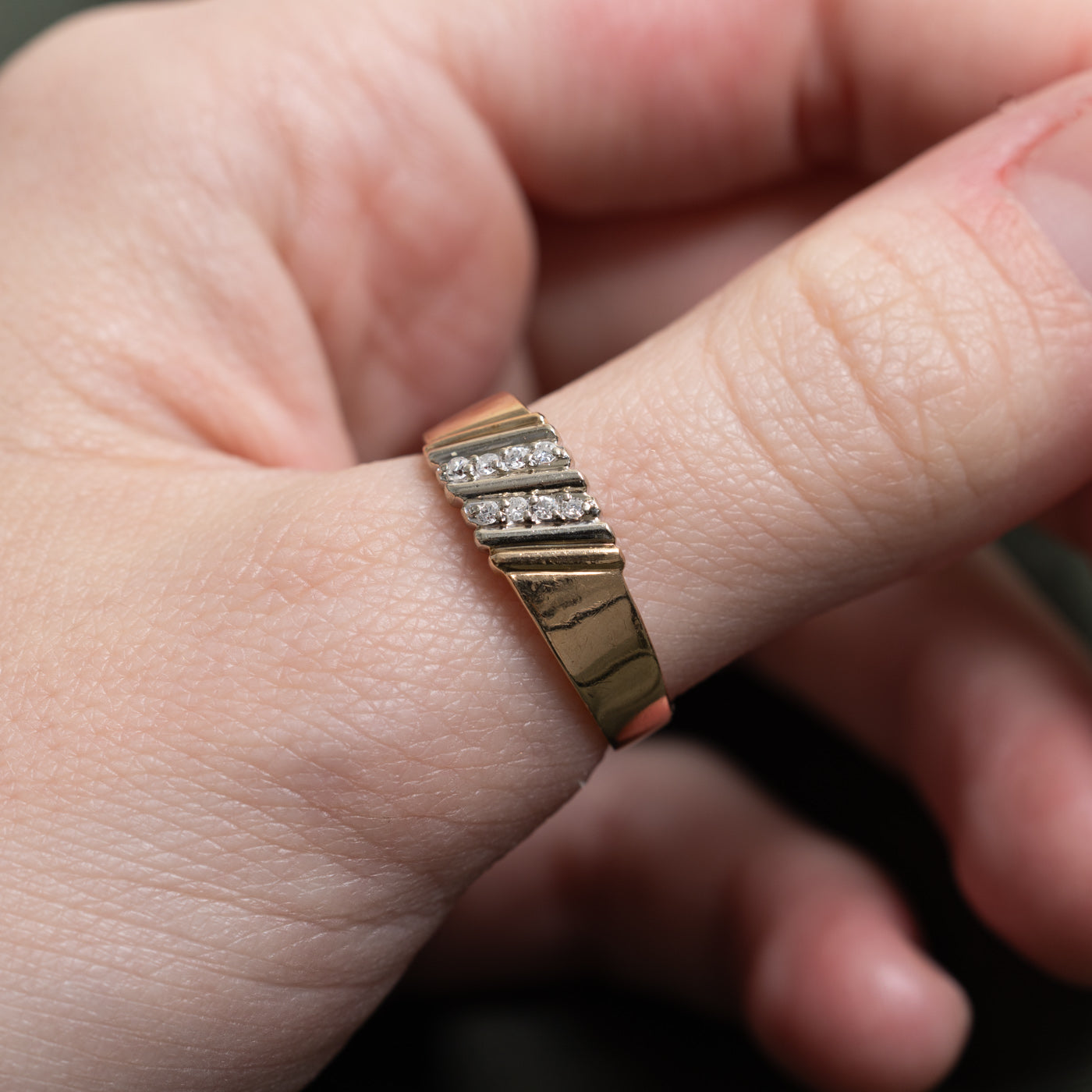 Diagonal Diamond Grooved Band | 0.04ctw | SZ 8.25