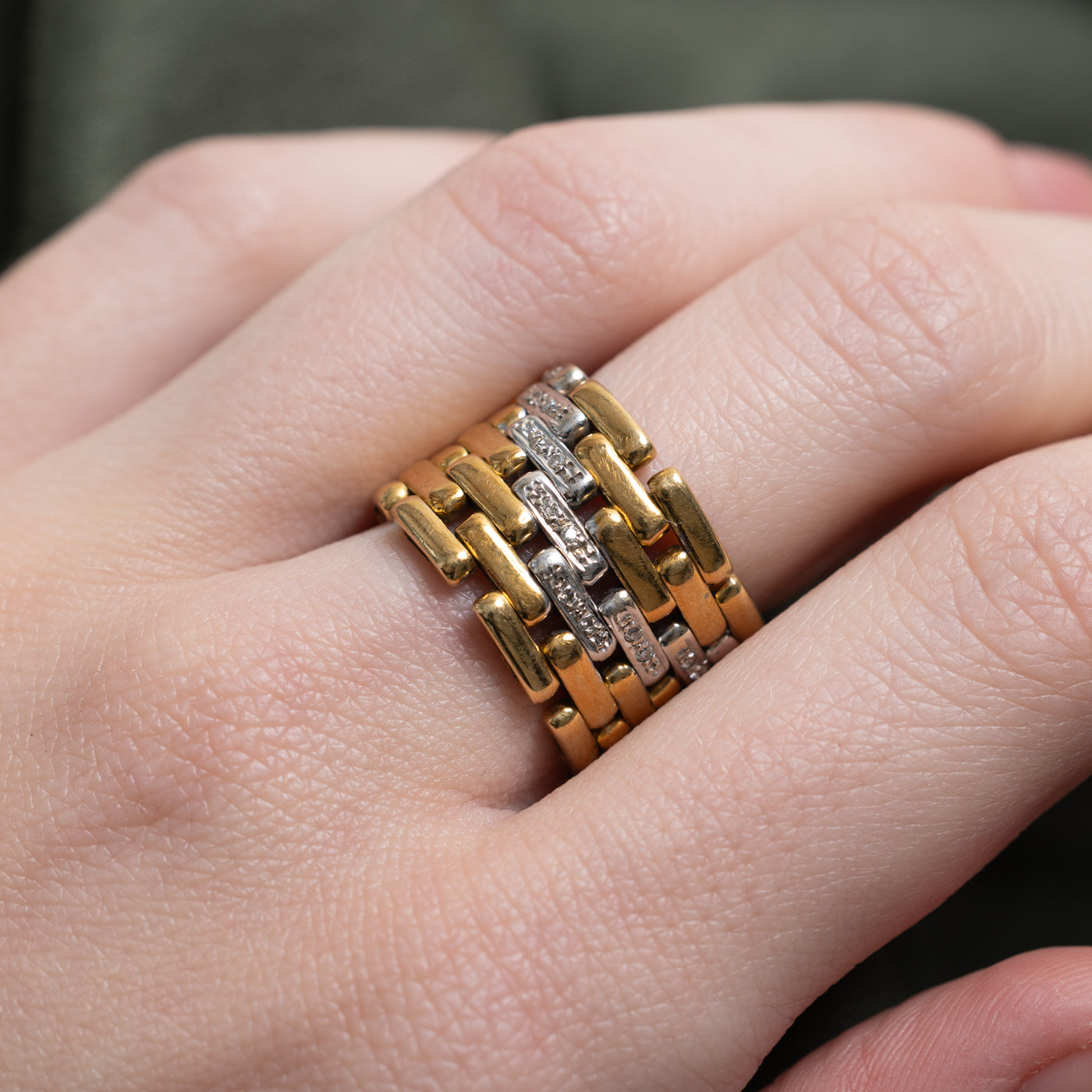 Two Tone Gold Diamond Panther Link Chain Ring | 0.09ctw | 14.05mm | SZ 7.5