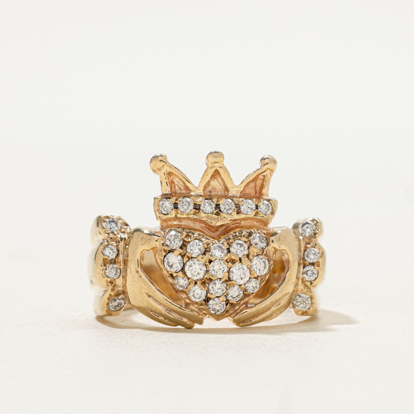 Pave Set Diamond Cluster Claddagh Ring | 0.48ctw | SZ 9.25