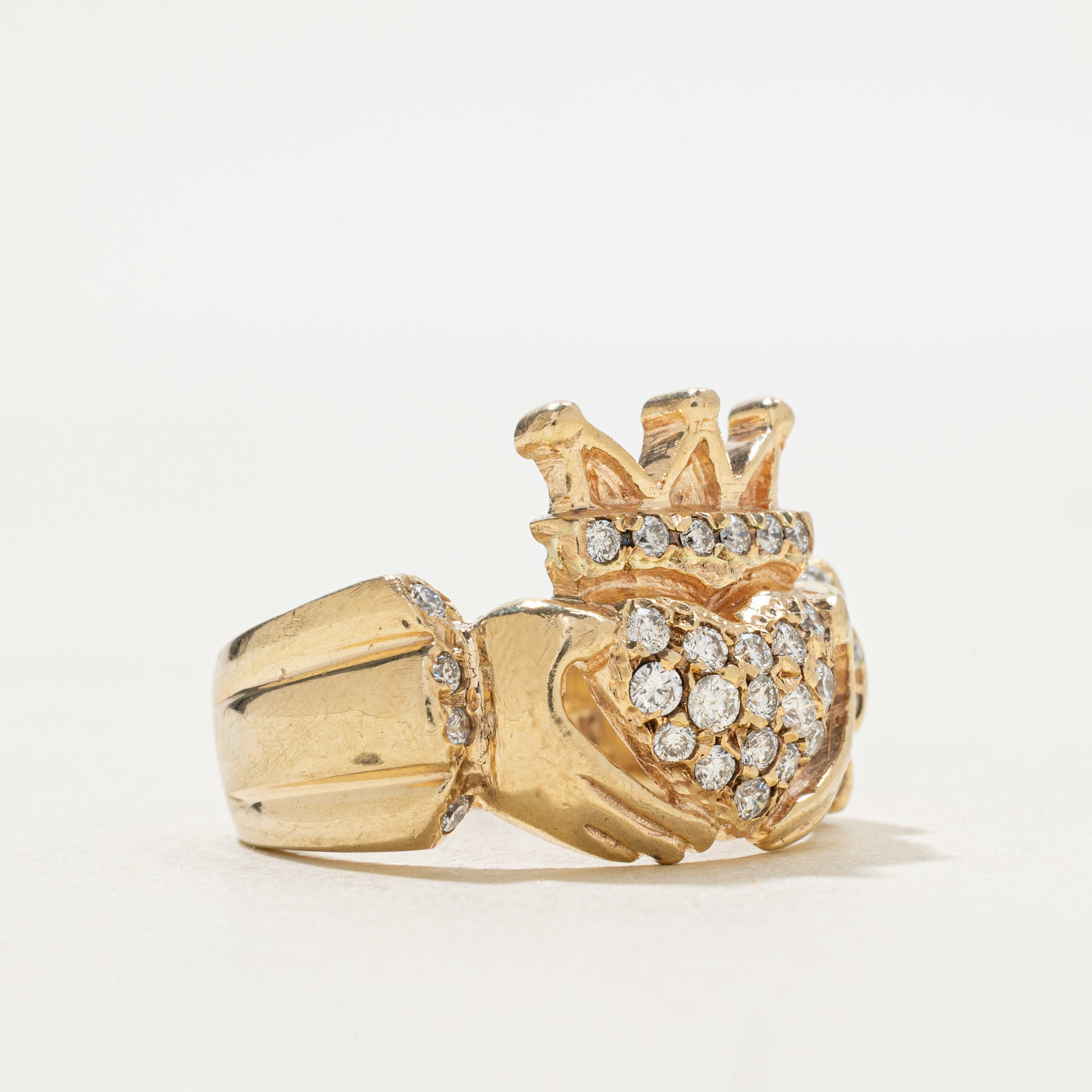 Pave Set Diamond Cluster Claddagh Ring | 0.48ctw | SZ 9.25