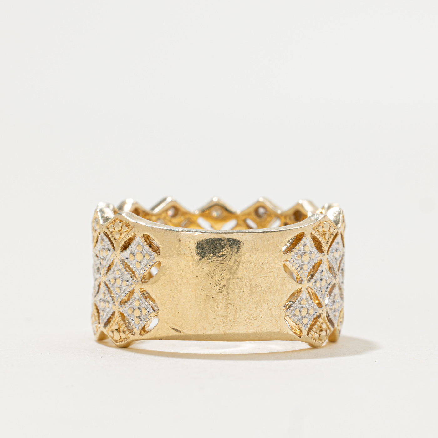 Two Tone Gold Diamond Milgrain Band | 0.21ctw | SZ 6.75