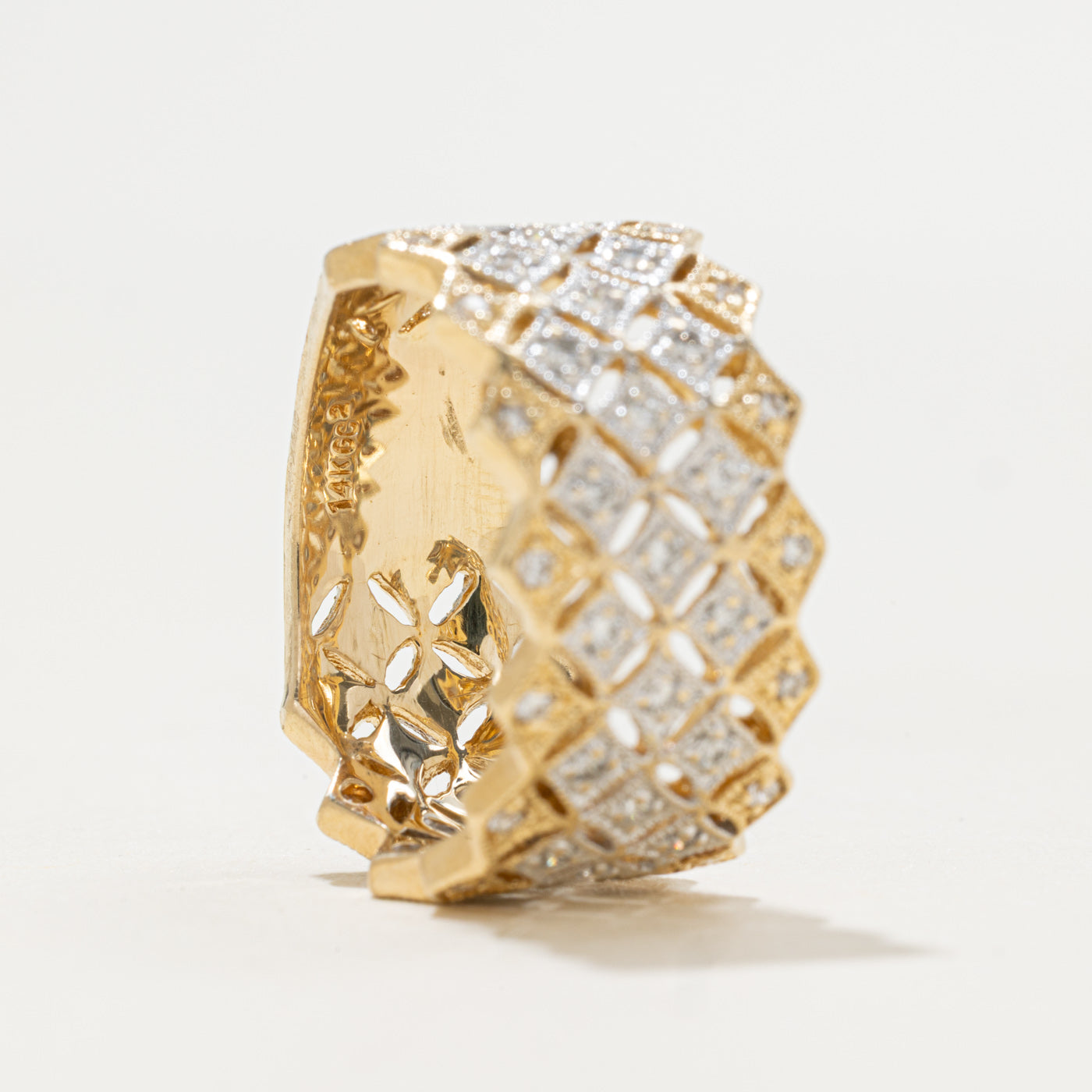 Two Tone Gold Diamond Milgrain Band | 0.21ctw | SZ 6.75