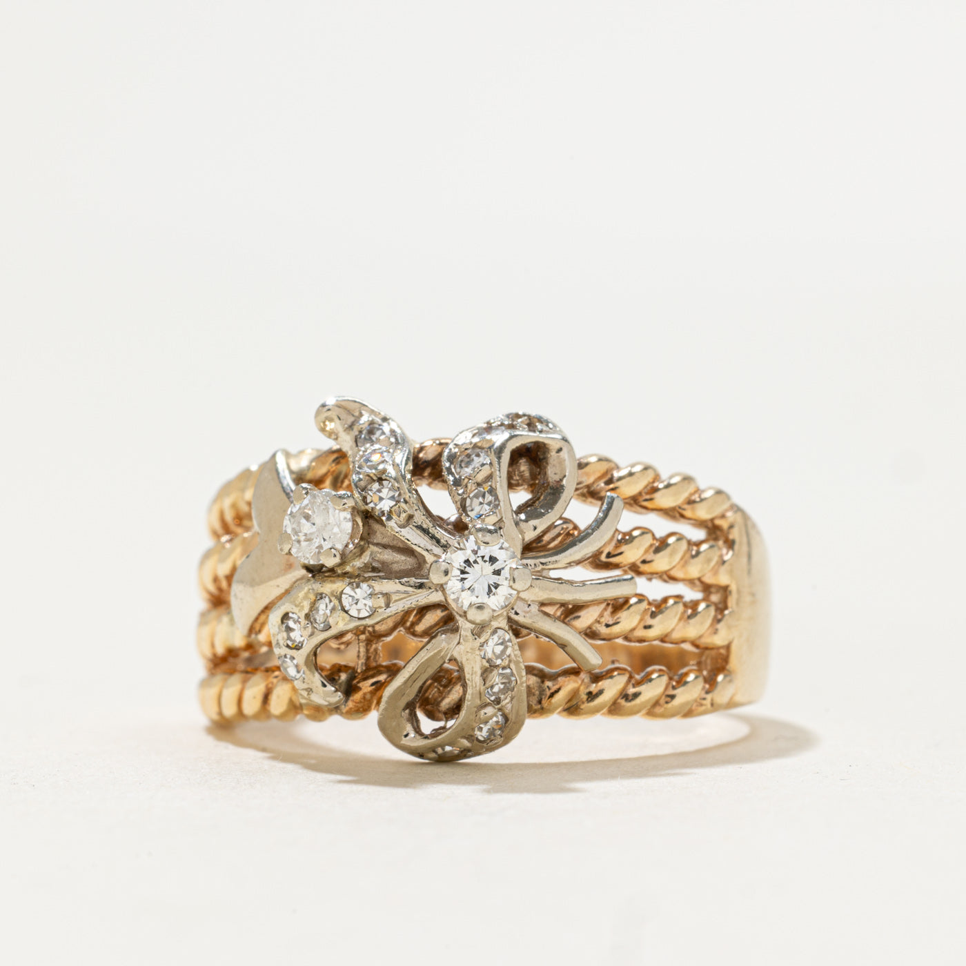 Two Tone Diamond Floral Bow Ring | 0.29ctw | SZ 8.5