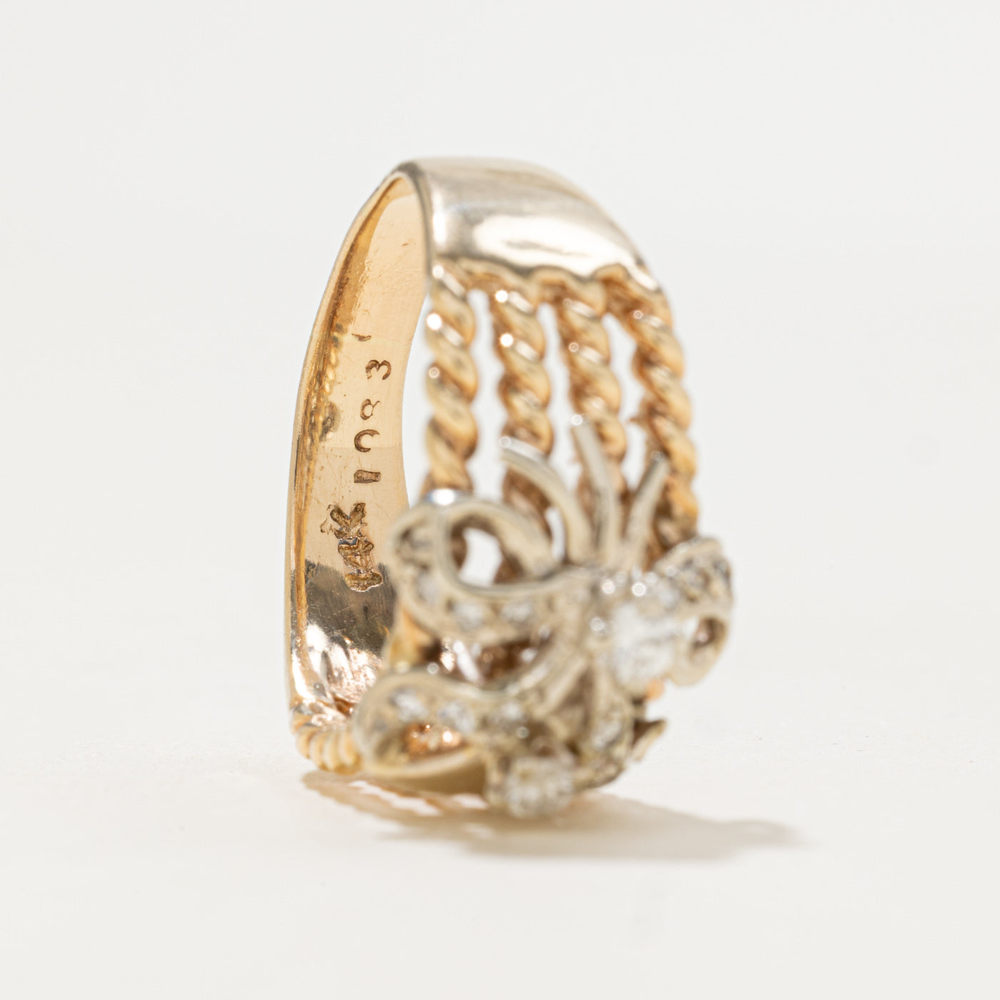 Bague nœud floral bicolore en diamants | 0,29 ct | Taille 8,5