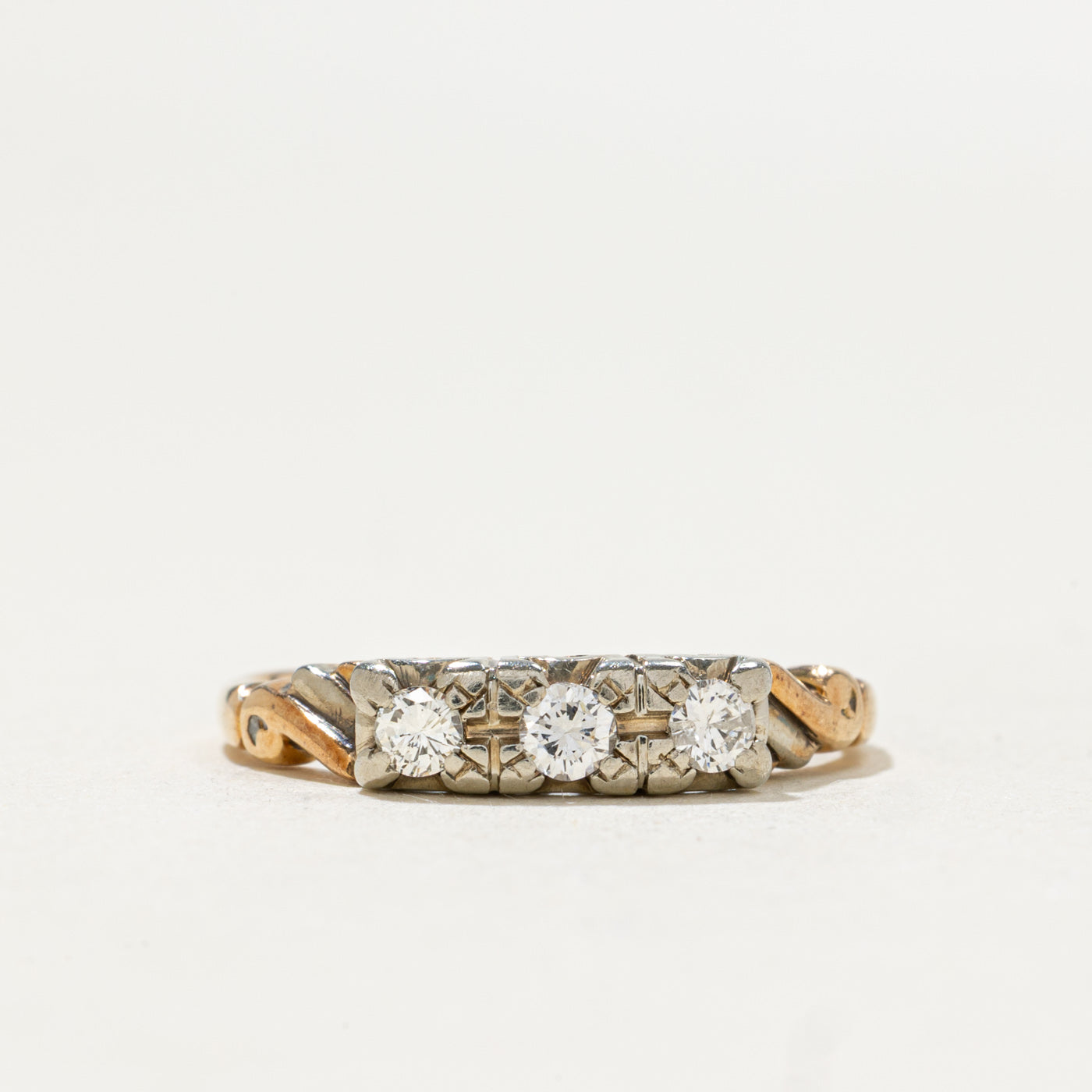 Three Stone Diamond Scrollwork Ring | 0.19ctw | SZ 5.75