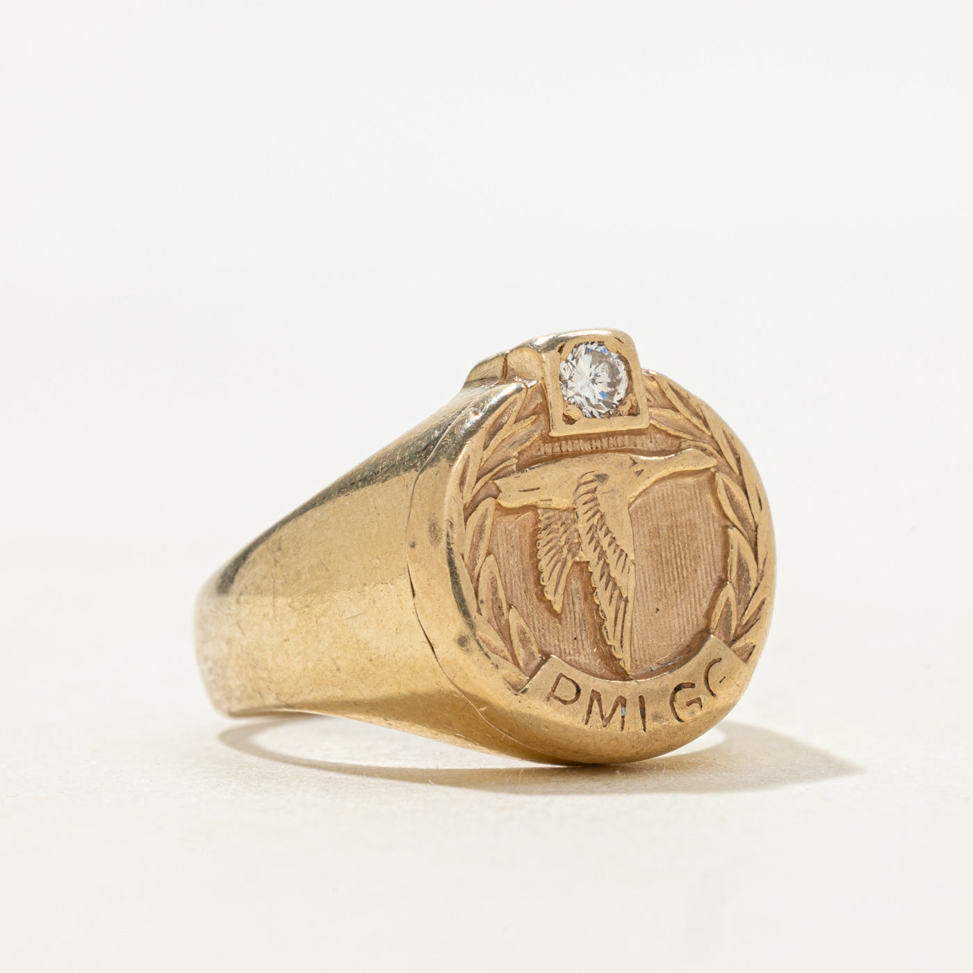 Diamond Embossed Bird Signet Ring | 0.10ct | SZ 7.25