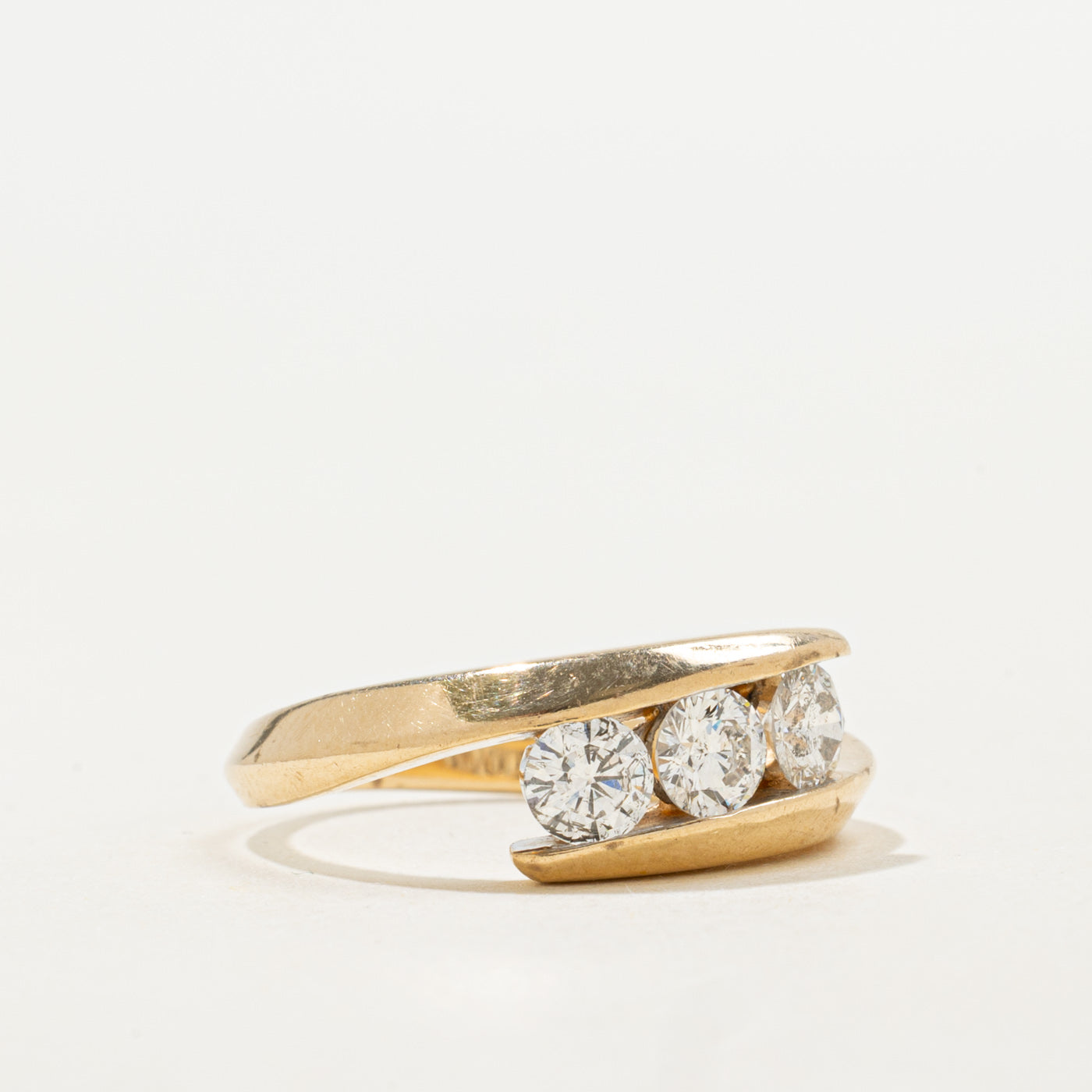 14K Three Stone Diamond Bypass Ring | SZ 7.0