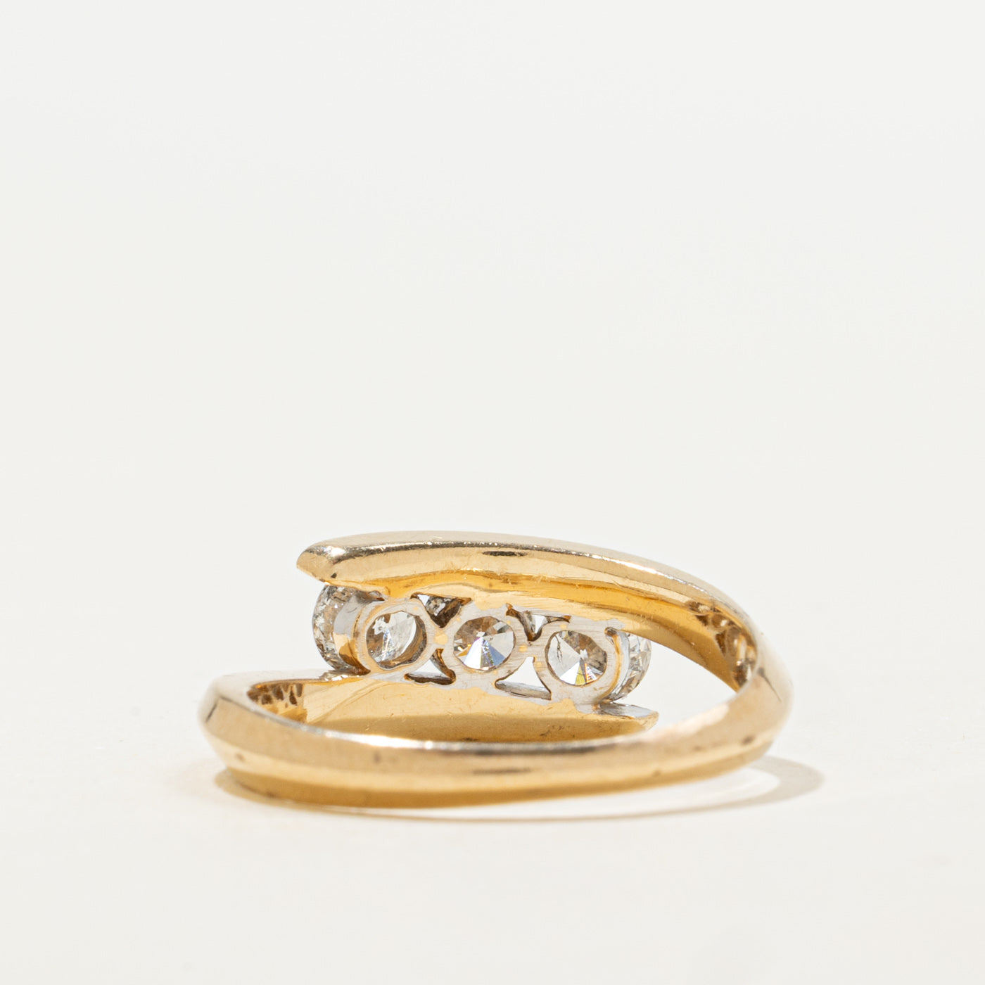 14K Three Stone Diamond Bypass Ring | SZ 7.0