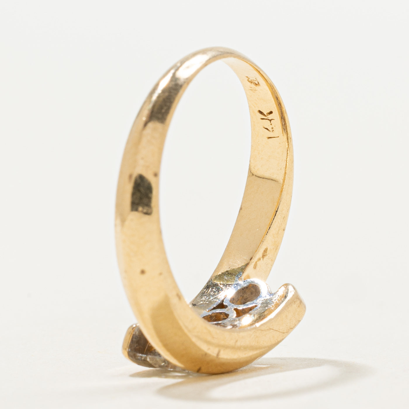 14K Three Stone Diamond Bypass Ring | SZ 7.0