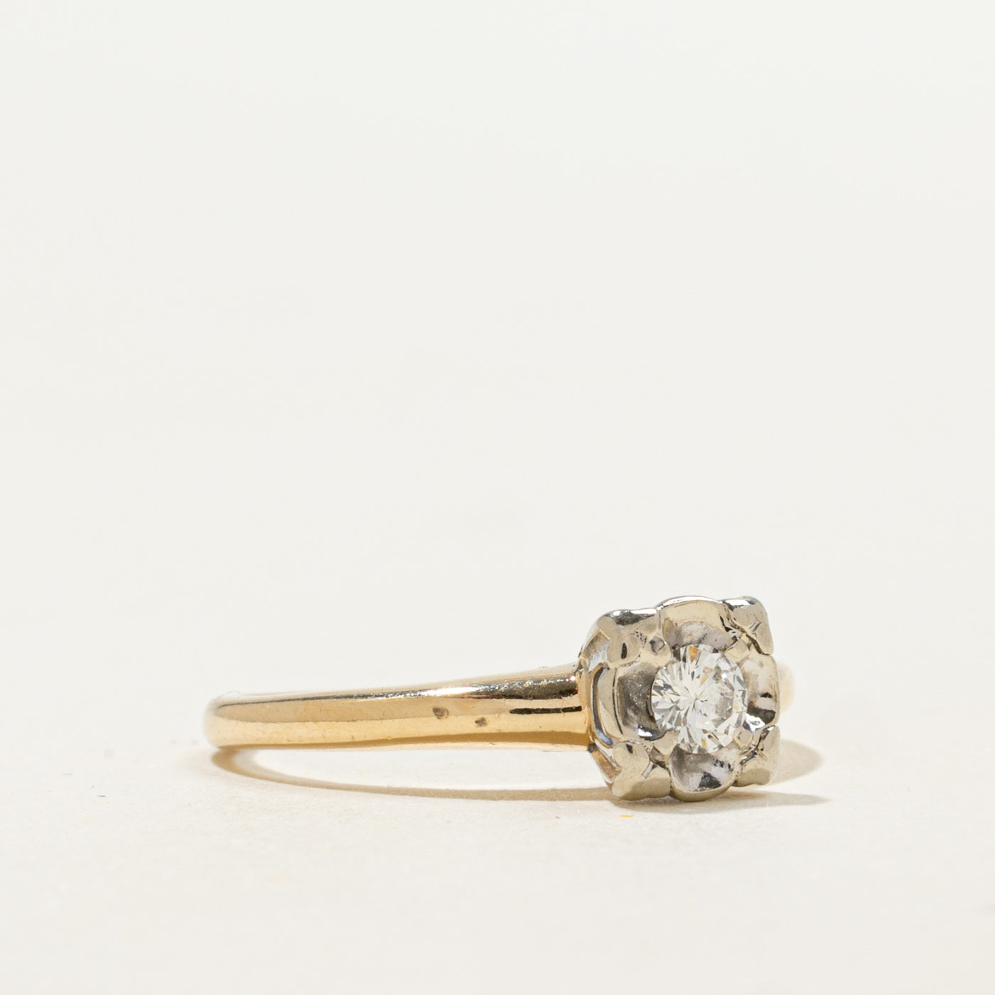 14K Two Tone Gold Solitaire Diamond Ring | 0.15ct | SZ 6.25