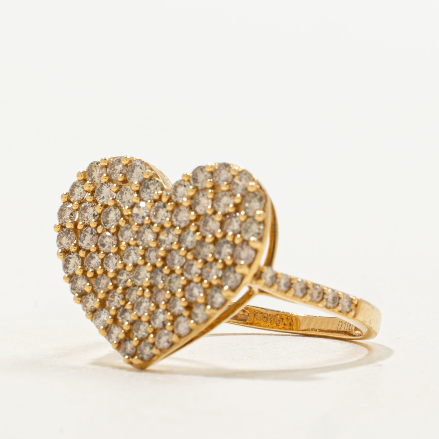 18K Pavé Set Diamond Heart Cluster Cocktail Ring | 1.00ctw | SZ 6.25
