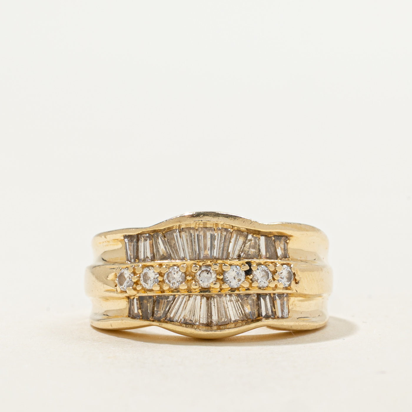 Bague multi-rangs en or 14 carats sertie de diamants | 0,68 ct au total | Taille 6,75